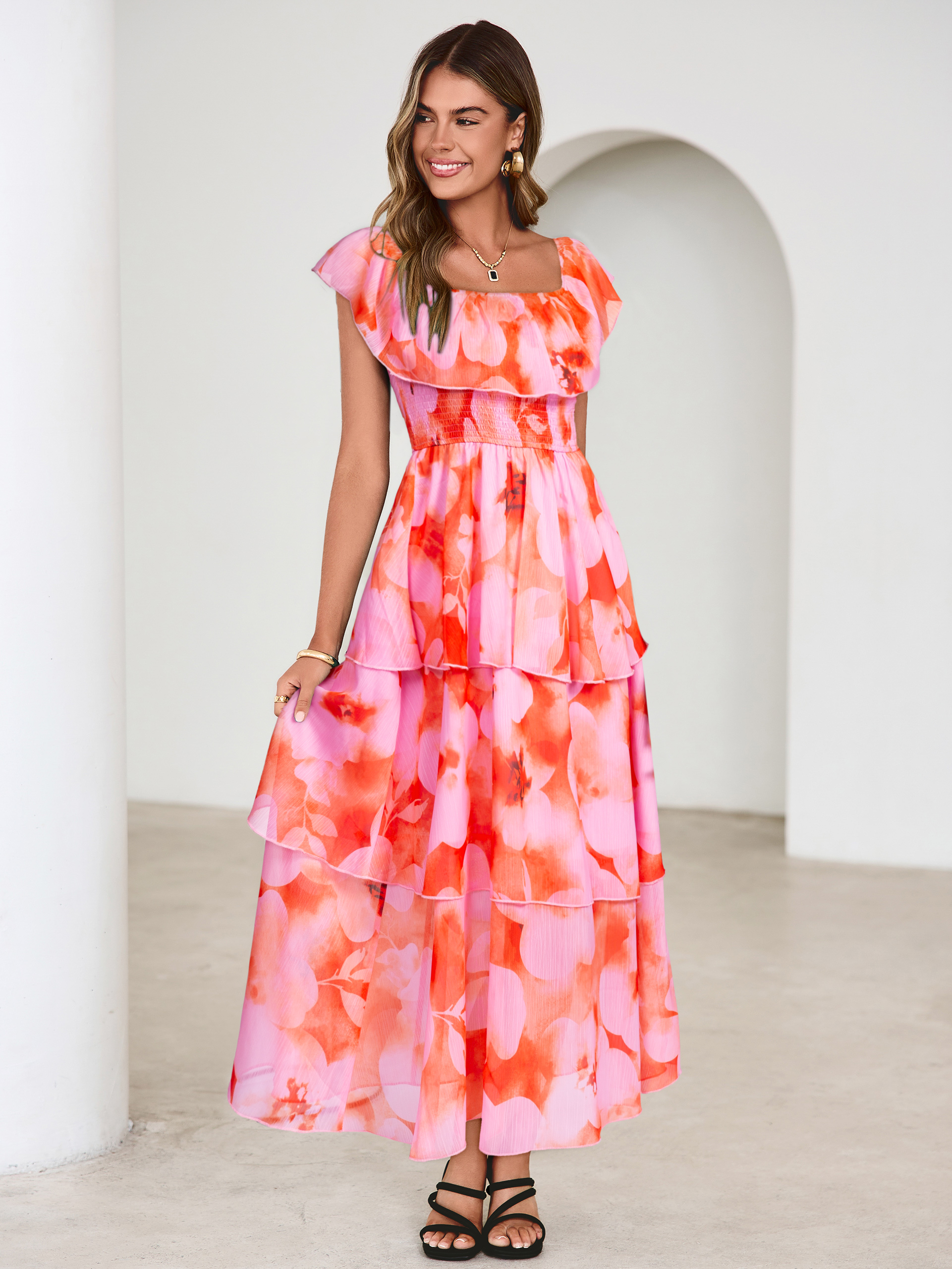 Off Shoulder Multicolor Ruffle Tiered Maxi Dress