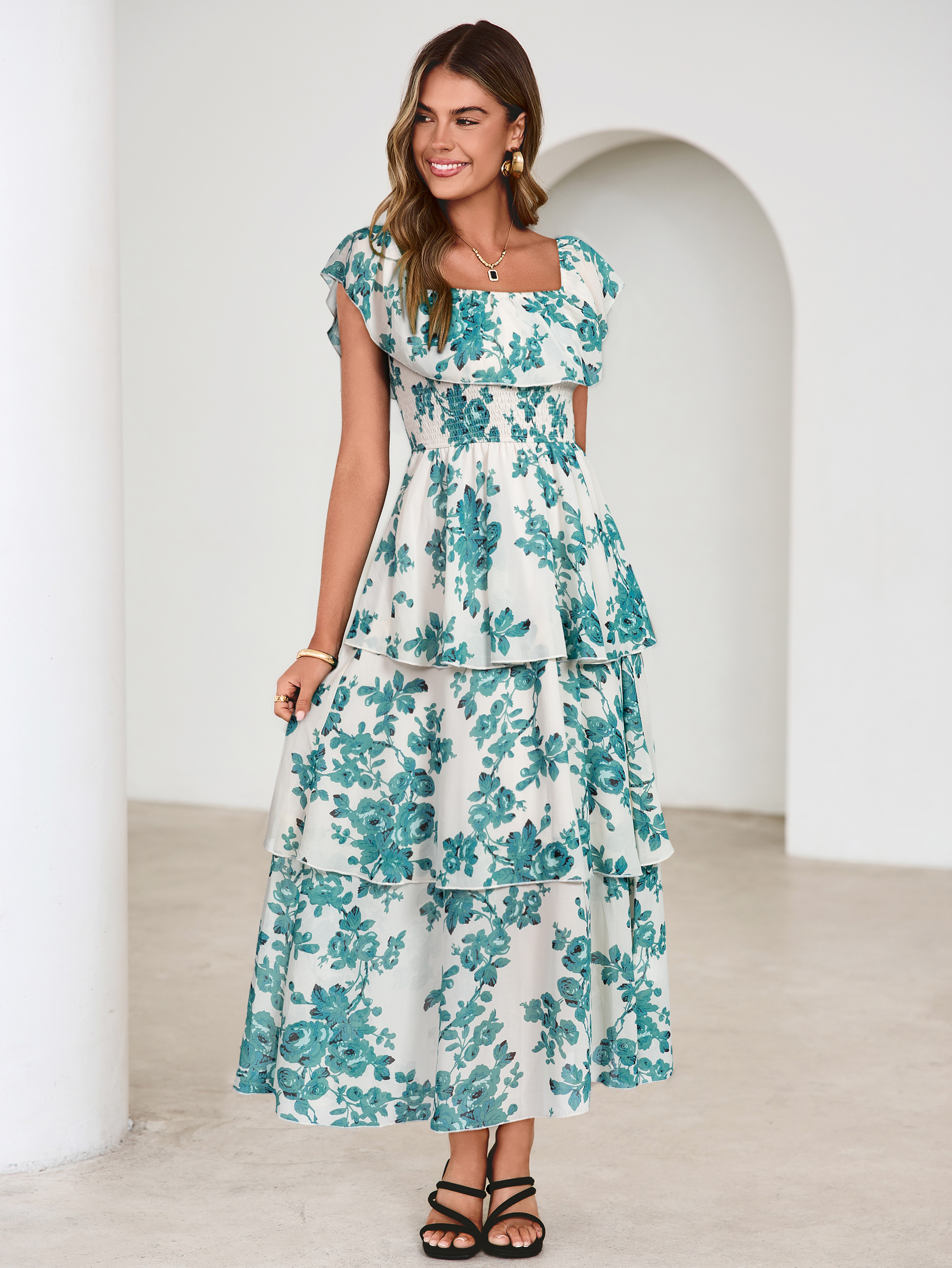 Off Shoulder Multicolor Ruffle Tiered Maxi Dress