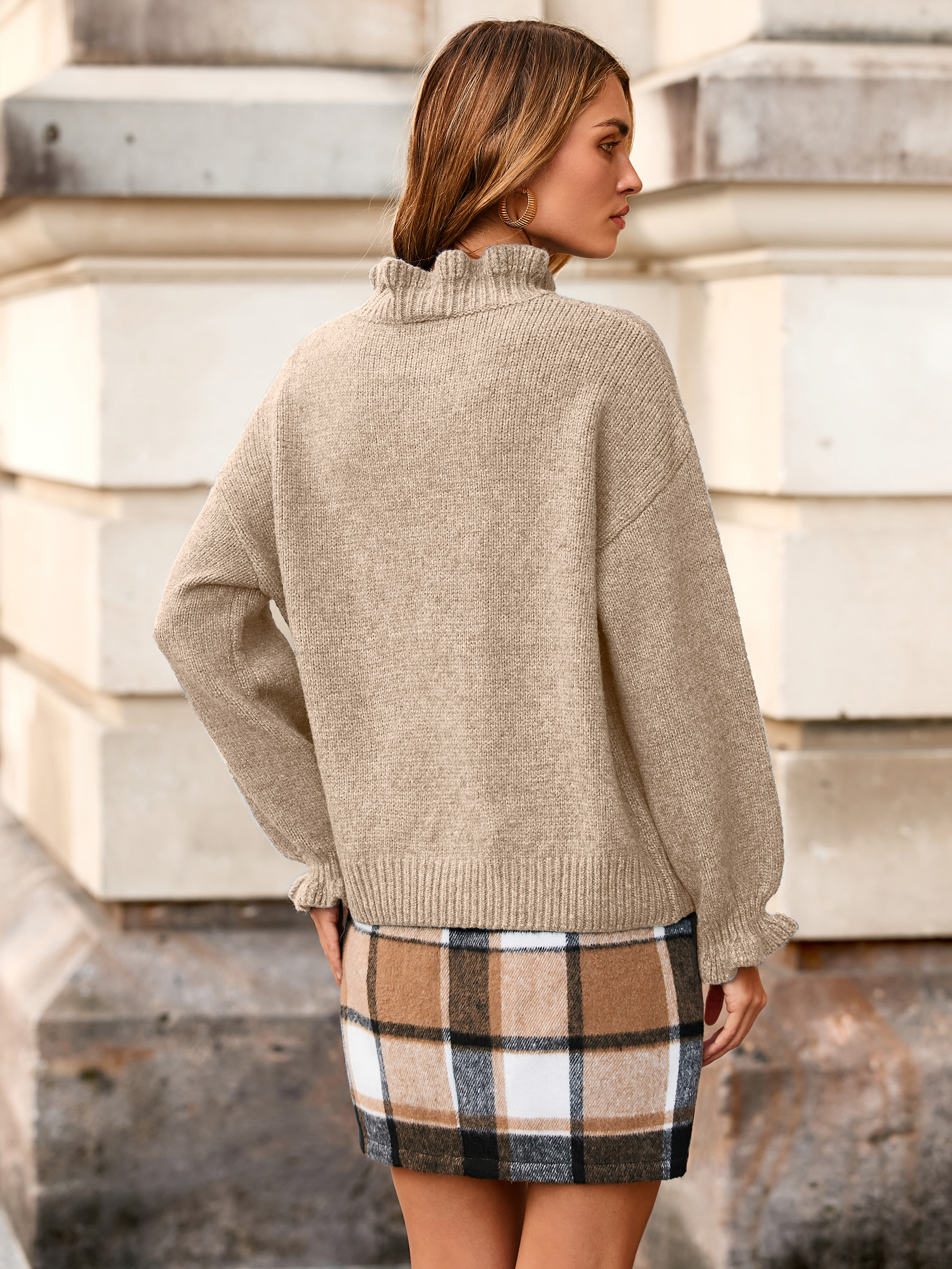 Ruffle Collar High Neck Oversized Knit Sweater