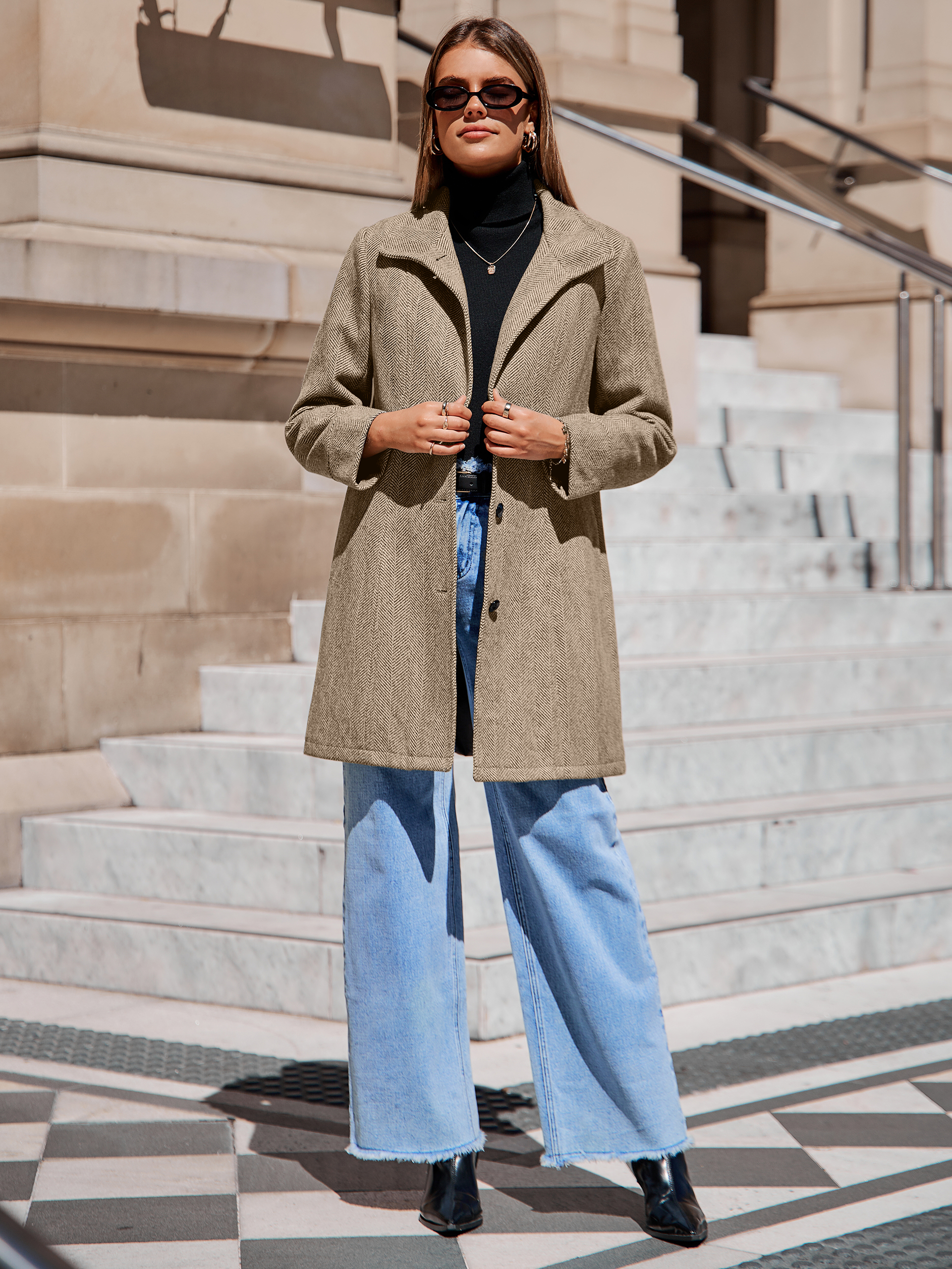 Elegant Single Breasted Wool Blend Overcoat