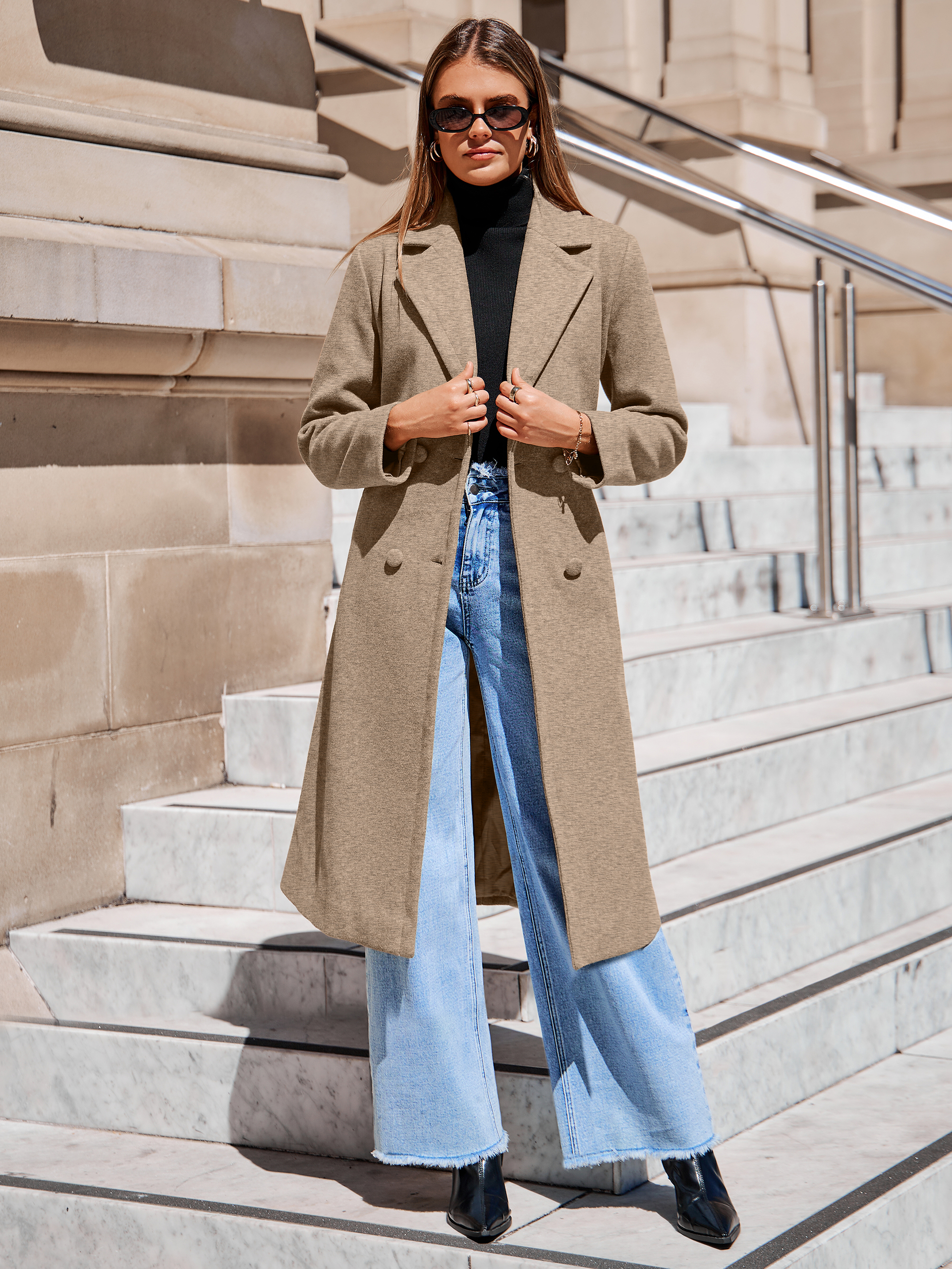 Longline Wool Blend Trench Coat with Belt