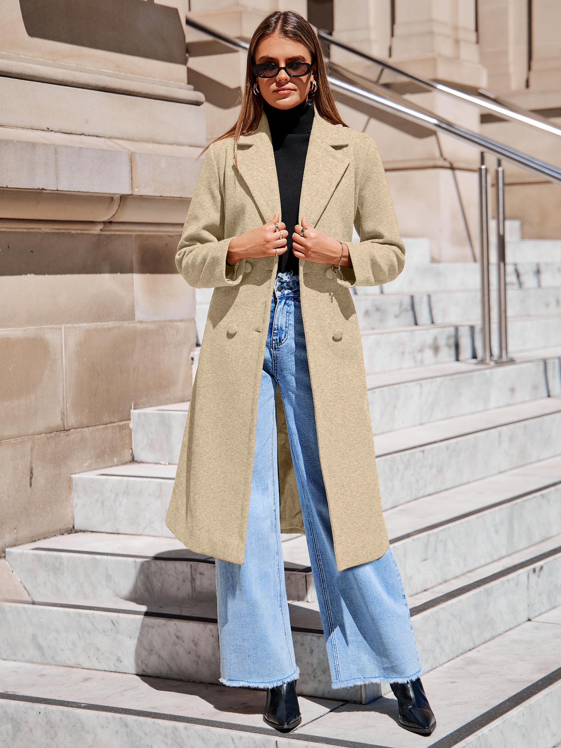 Longline Wool Blend Trench Coat with Belt