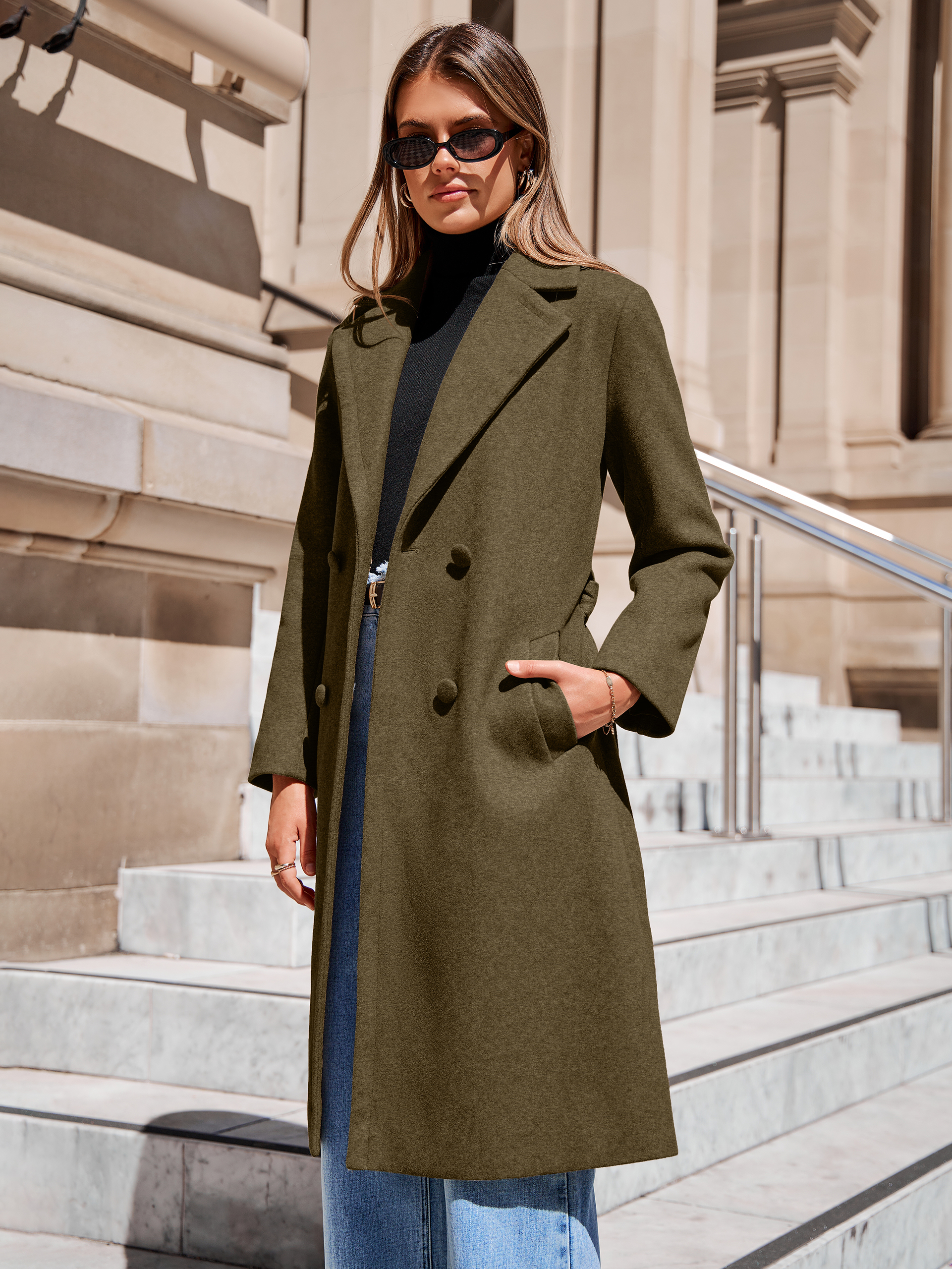 Longline Wool Blend Trench Coat with Belt