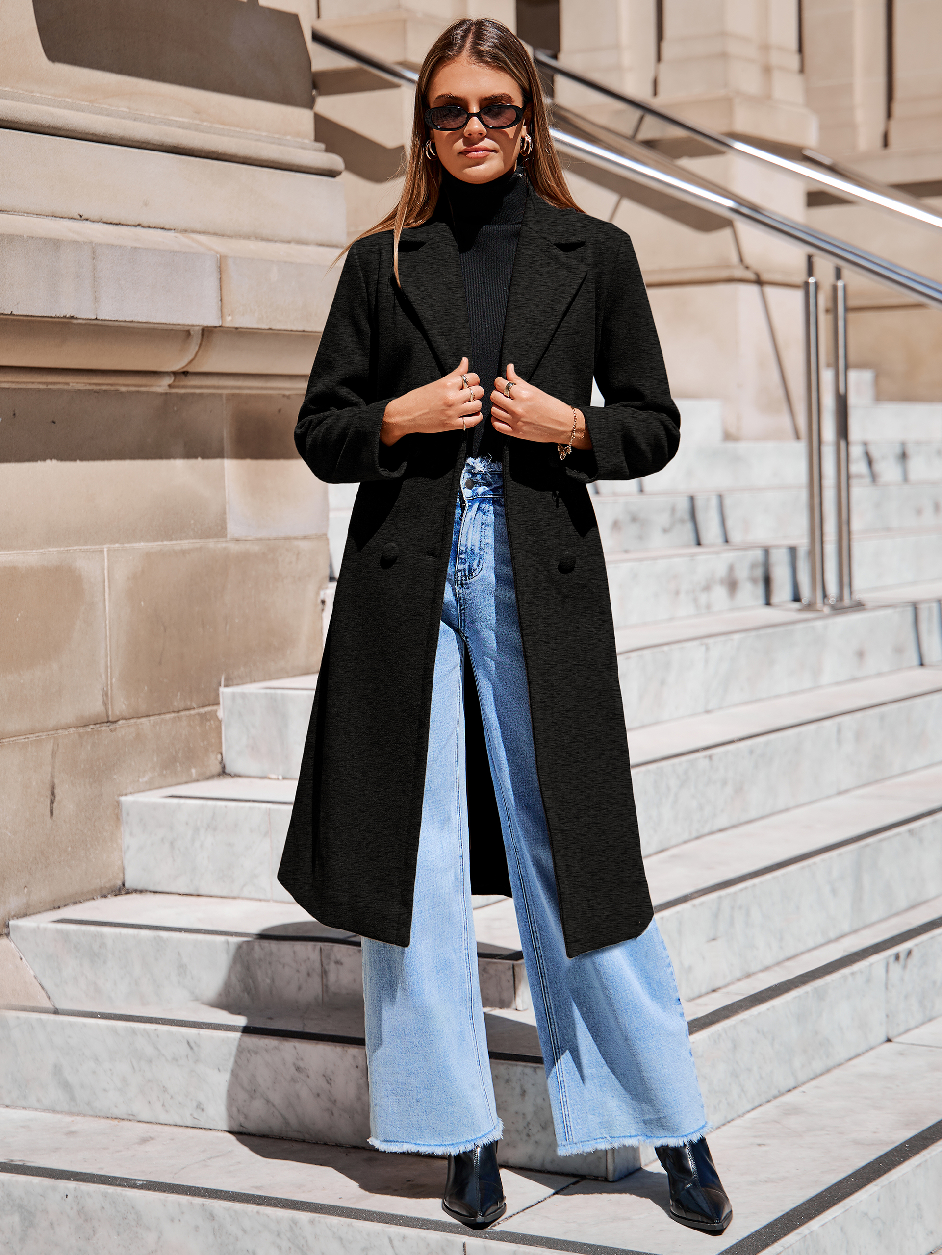 Longline Wool Blend Trench Coat with Belt