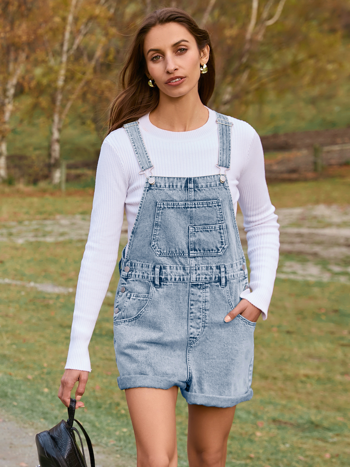 Casual Loose Fit Denim Romper with Pockets