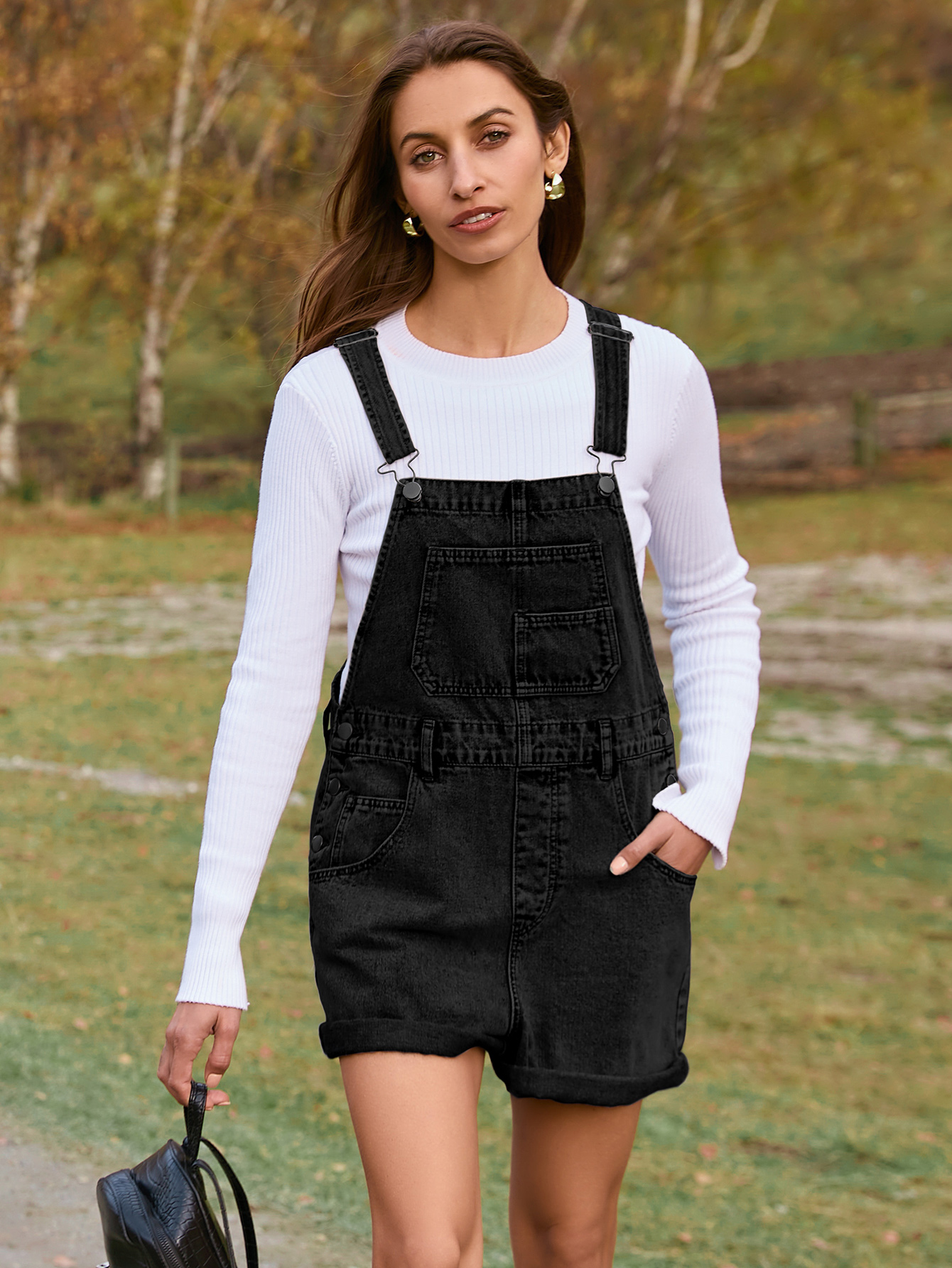 Casual Loose Fit Denim Romper with Pockets