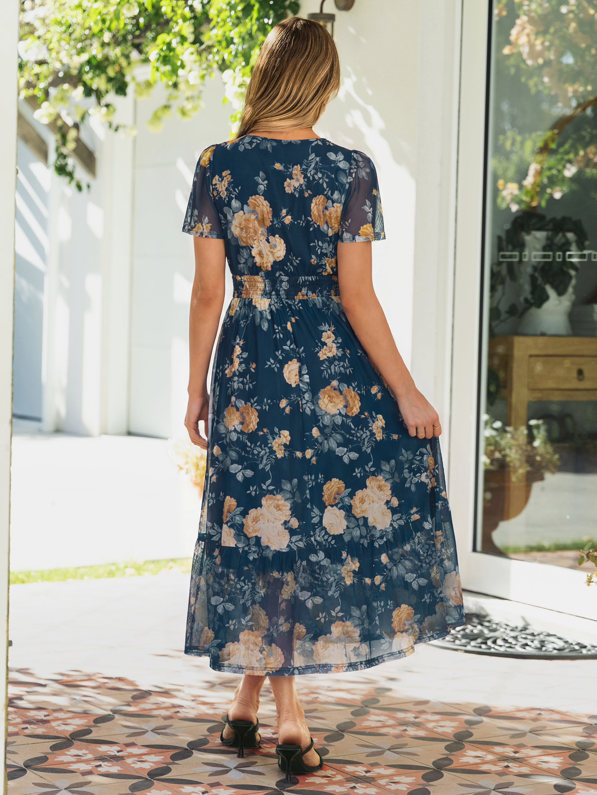 Floral V-Neck Wedding Guest Maxi Dress