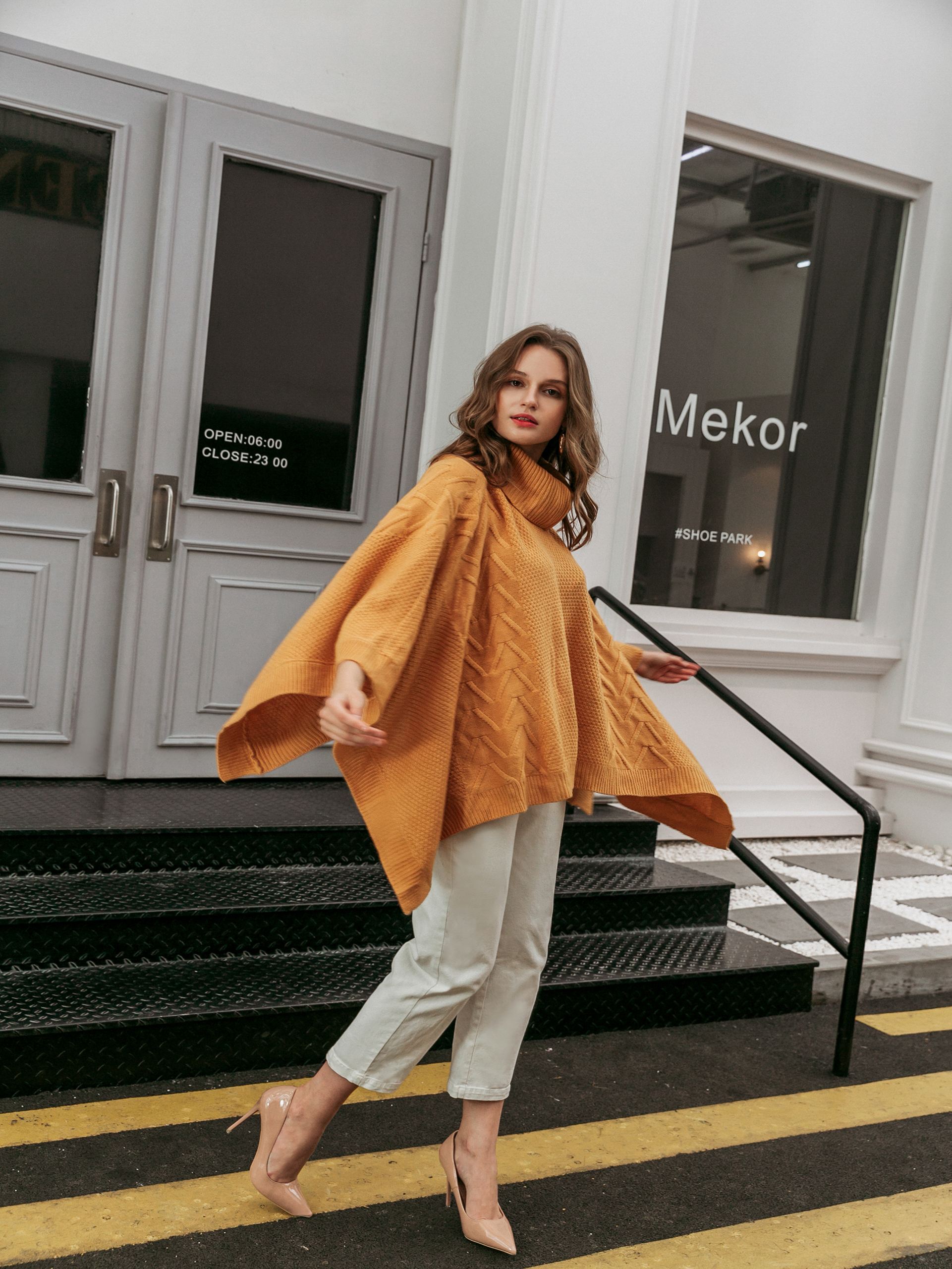 Turtleneck Batwing Sleeve Asymmetric Knitted Sweater