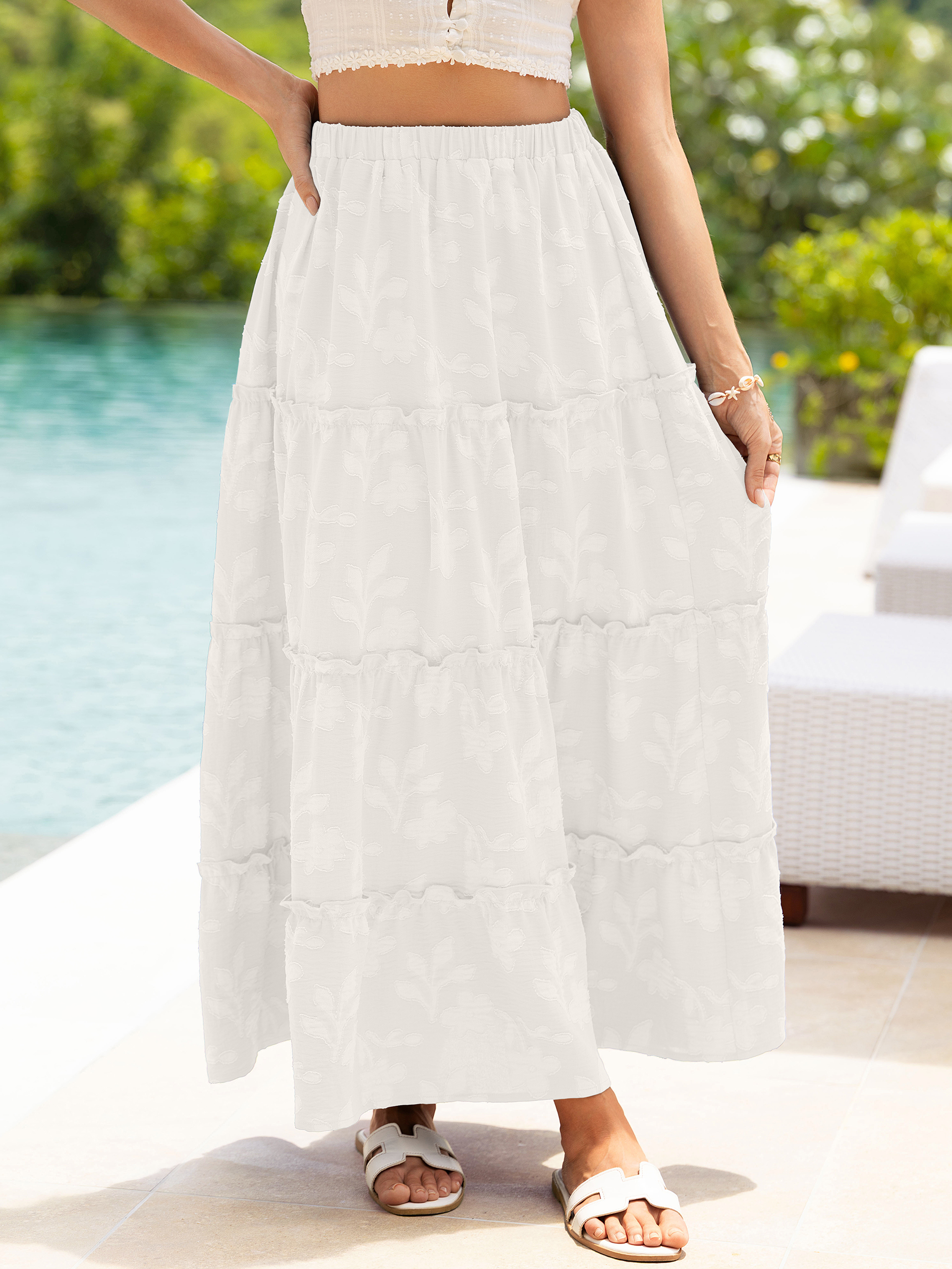 Floral Burnout High Waist Tiered Maxi Skirt