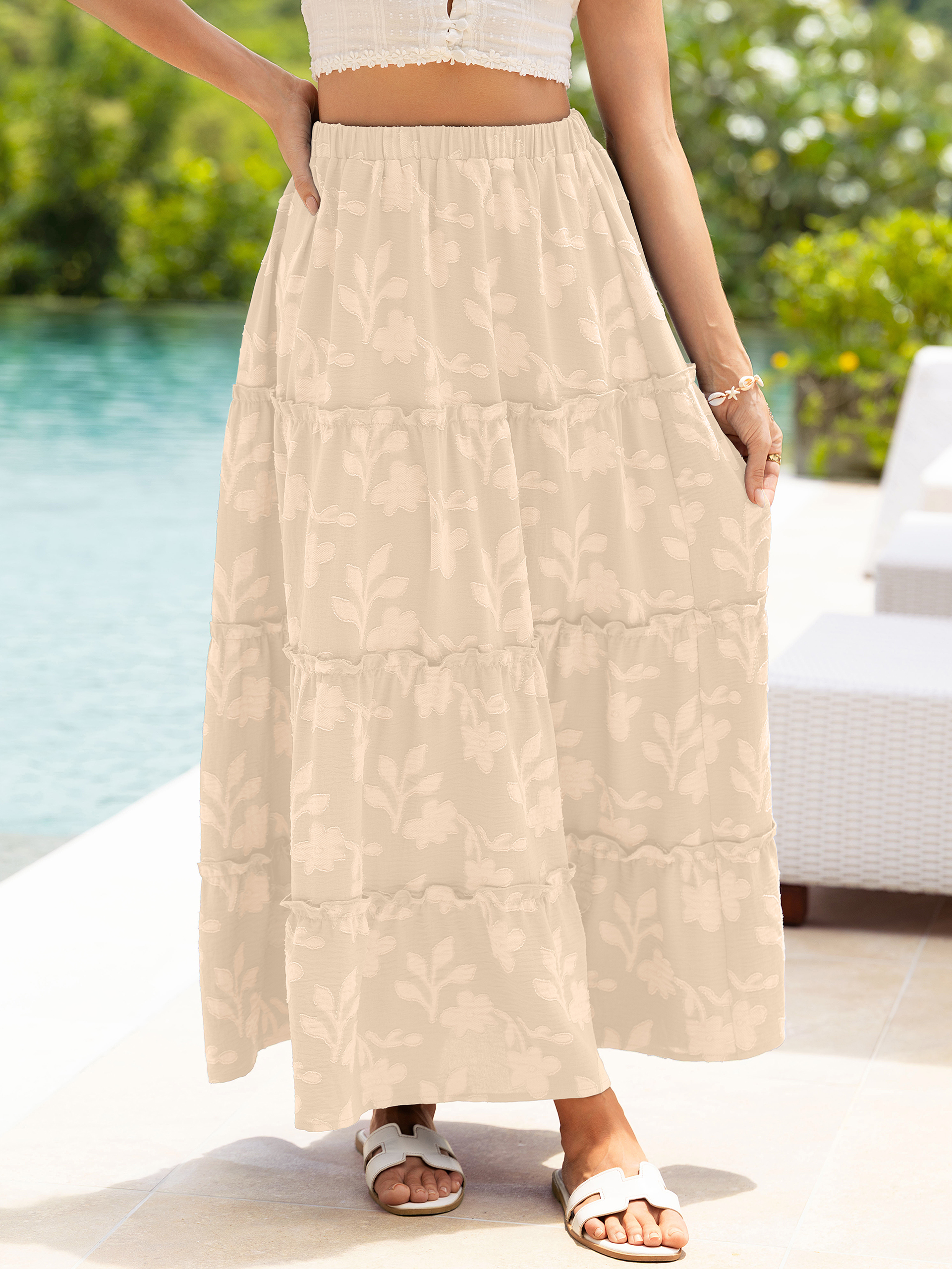Floral Burnout High Waist Tiered Maxi Skirt
