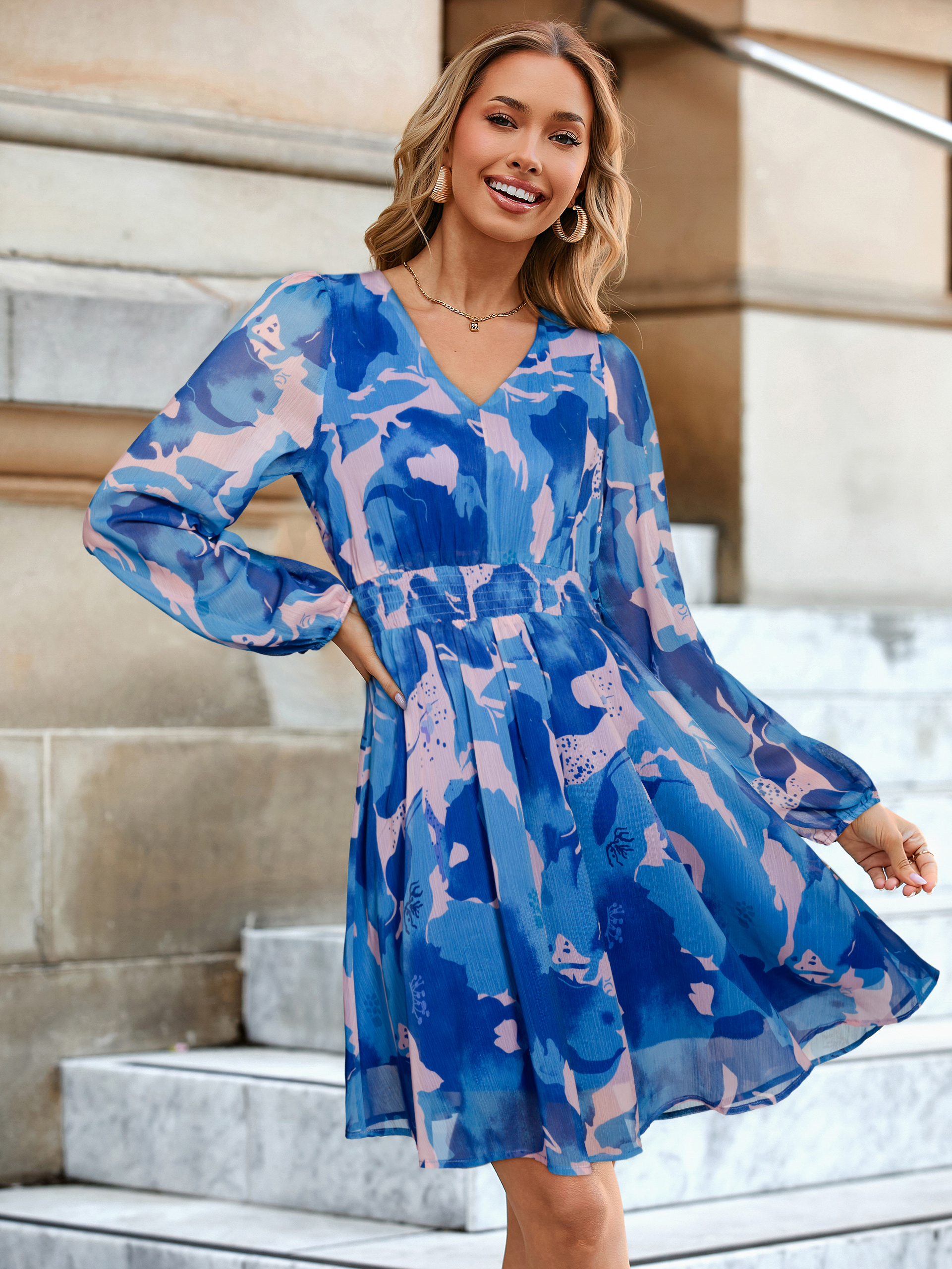 Boho Flowy Floral Chiffon Wedding Guest Mini Dress
