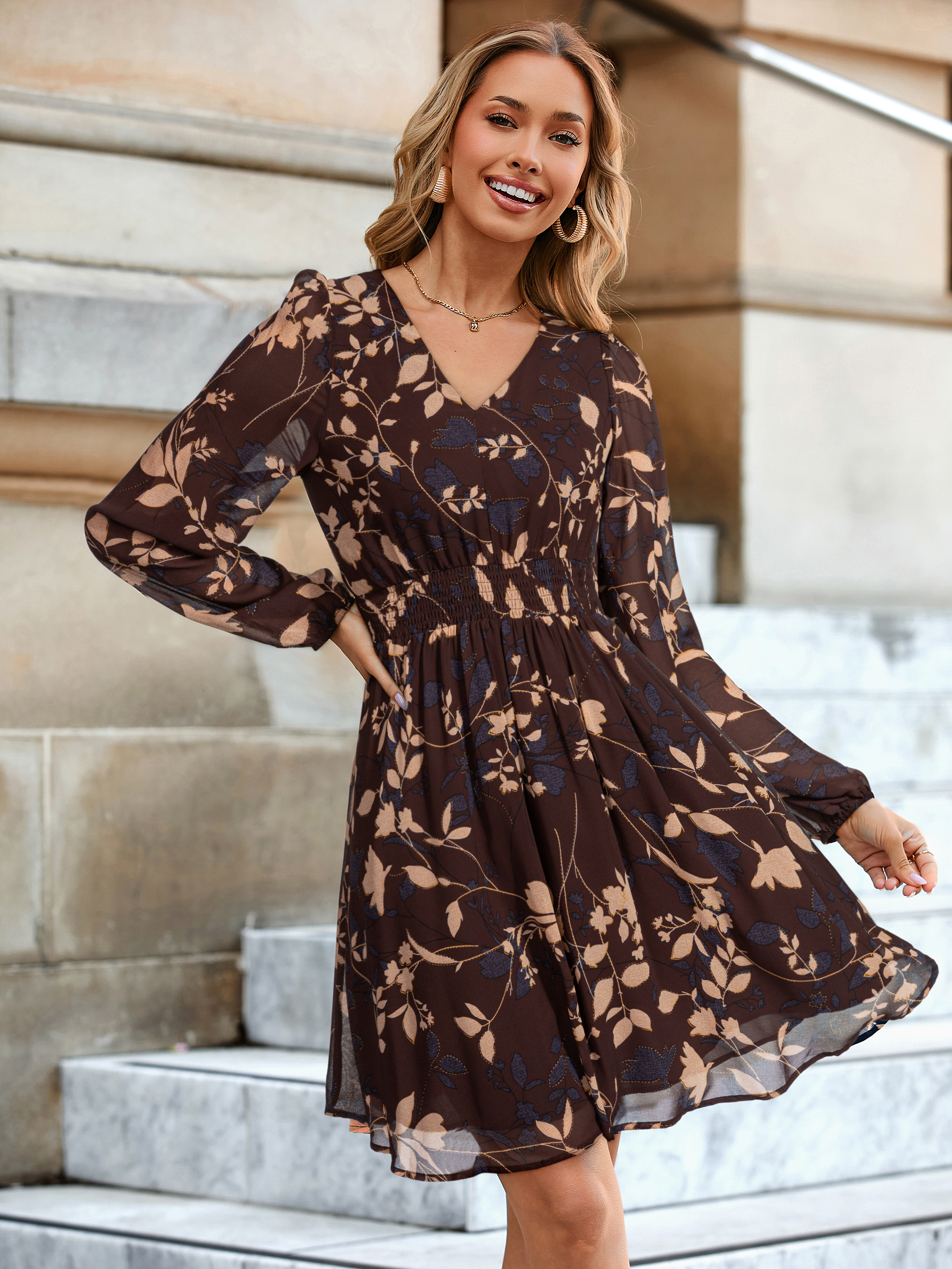 Boho Flowy Floral Chiffon Wedding Guest Mini Dress