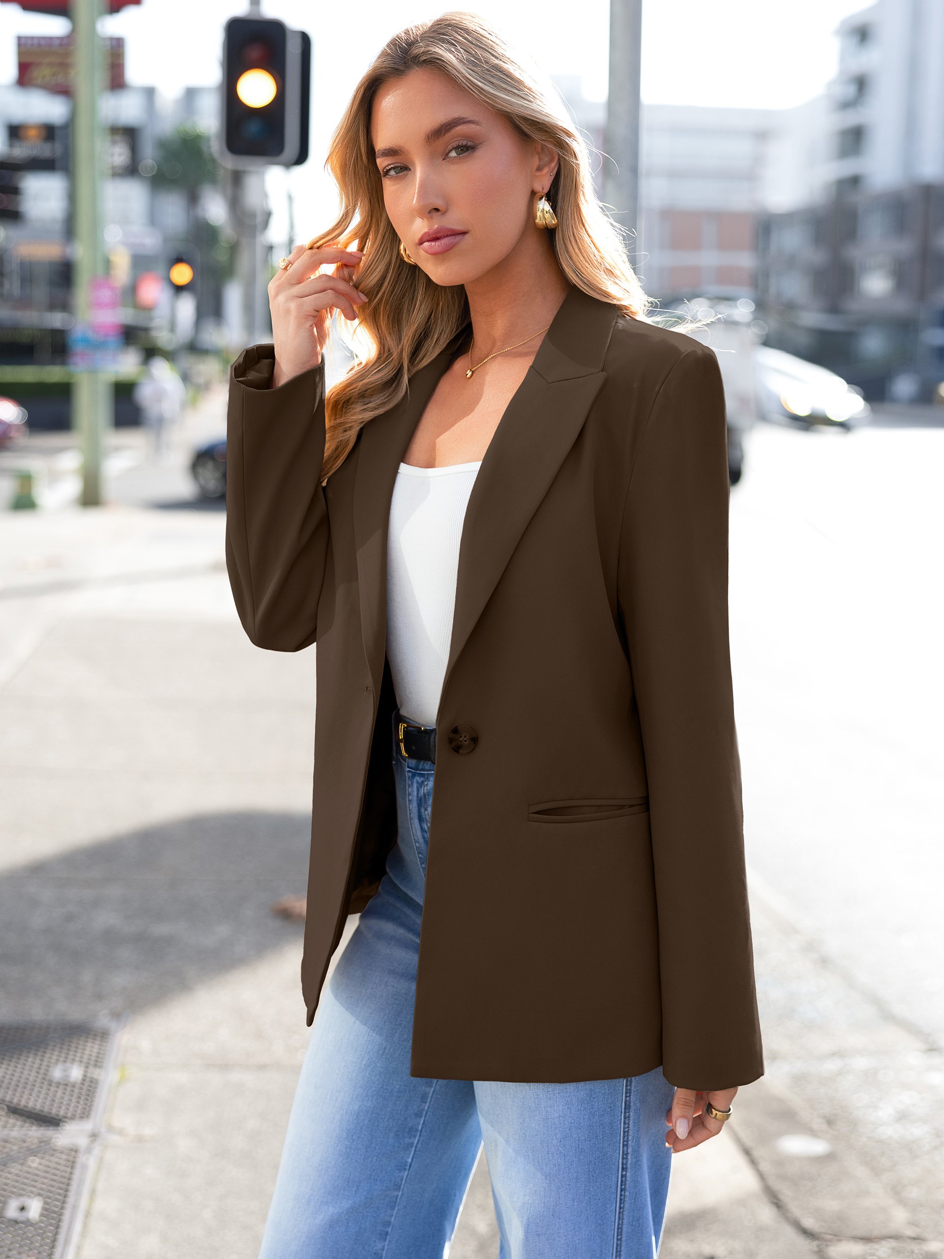 Single Button Notch Lapel Tailored Work Blazer
