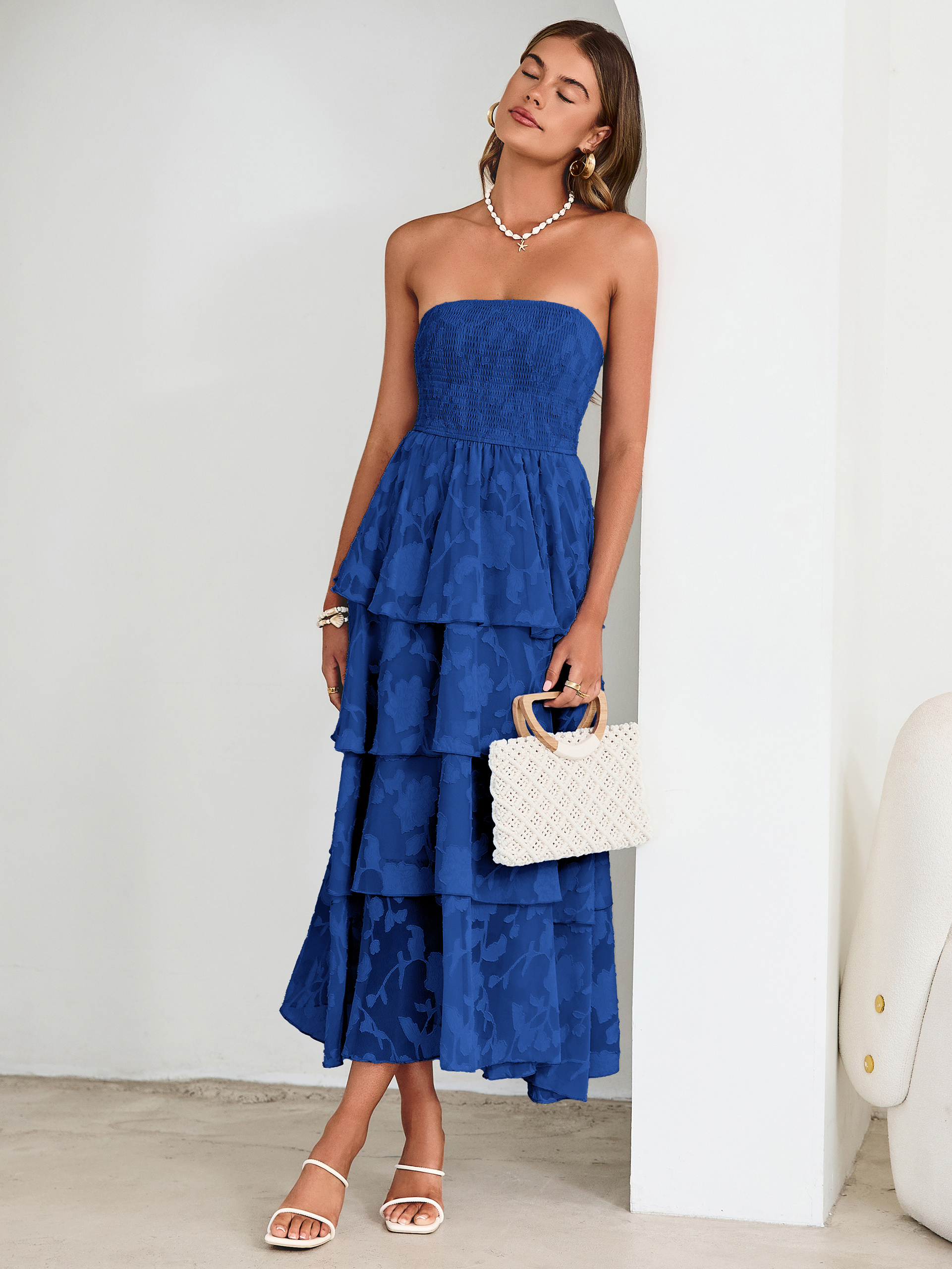 Floral Strapless Smocked Tiered Maxi Dress
