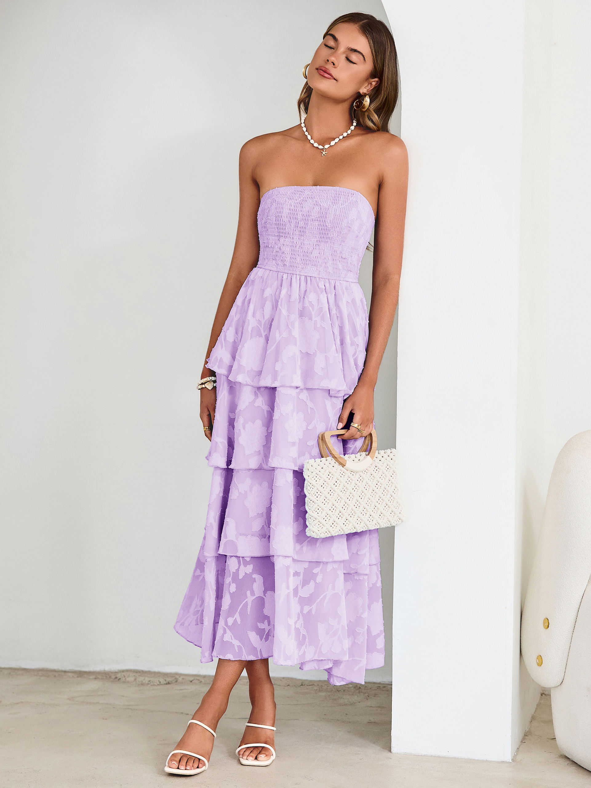 Floral Strapless Smocked Tiered Maxi Dress