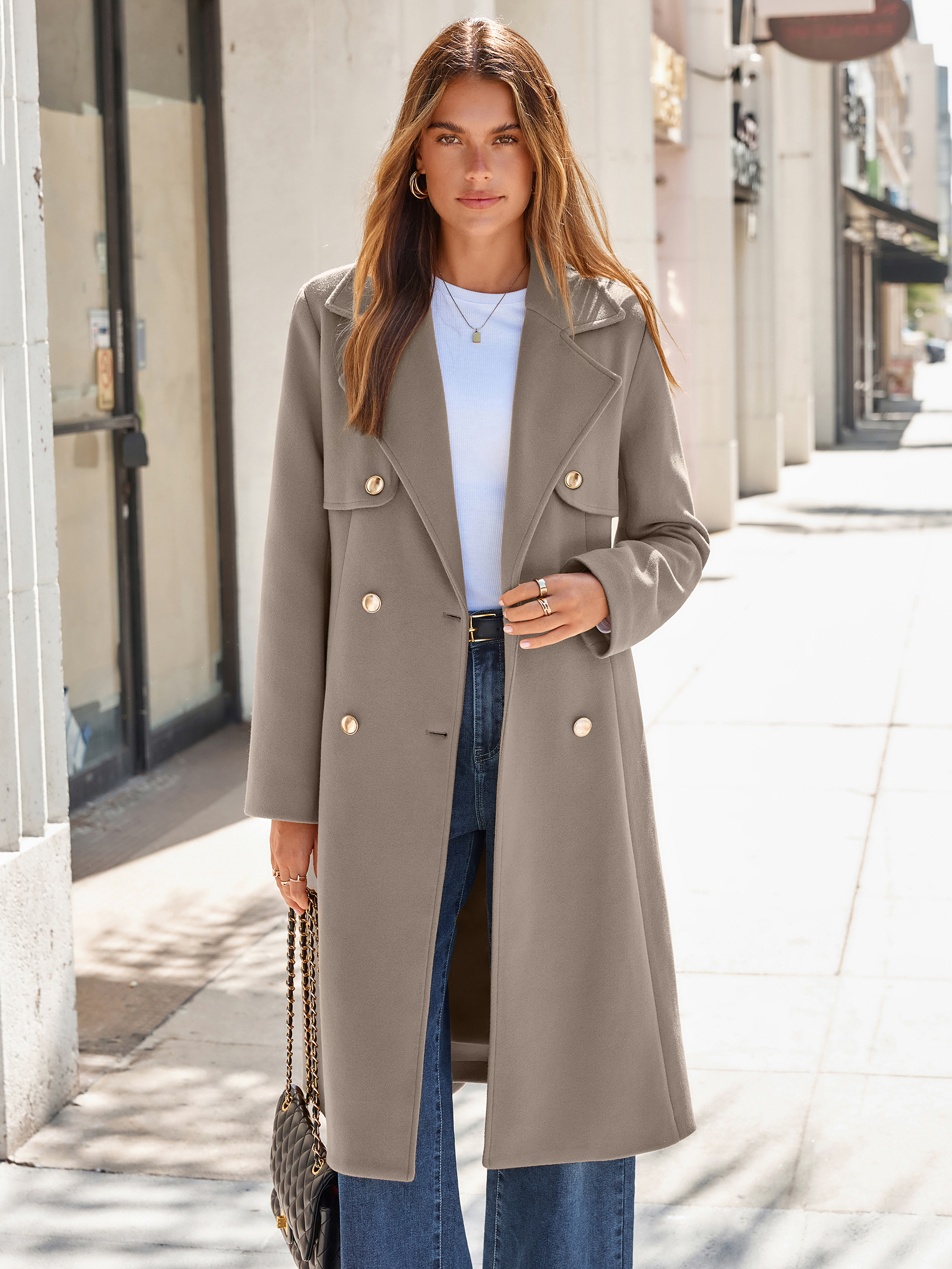 Double Breasted Belted Wool Blend Coat