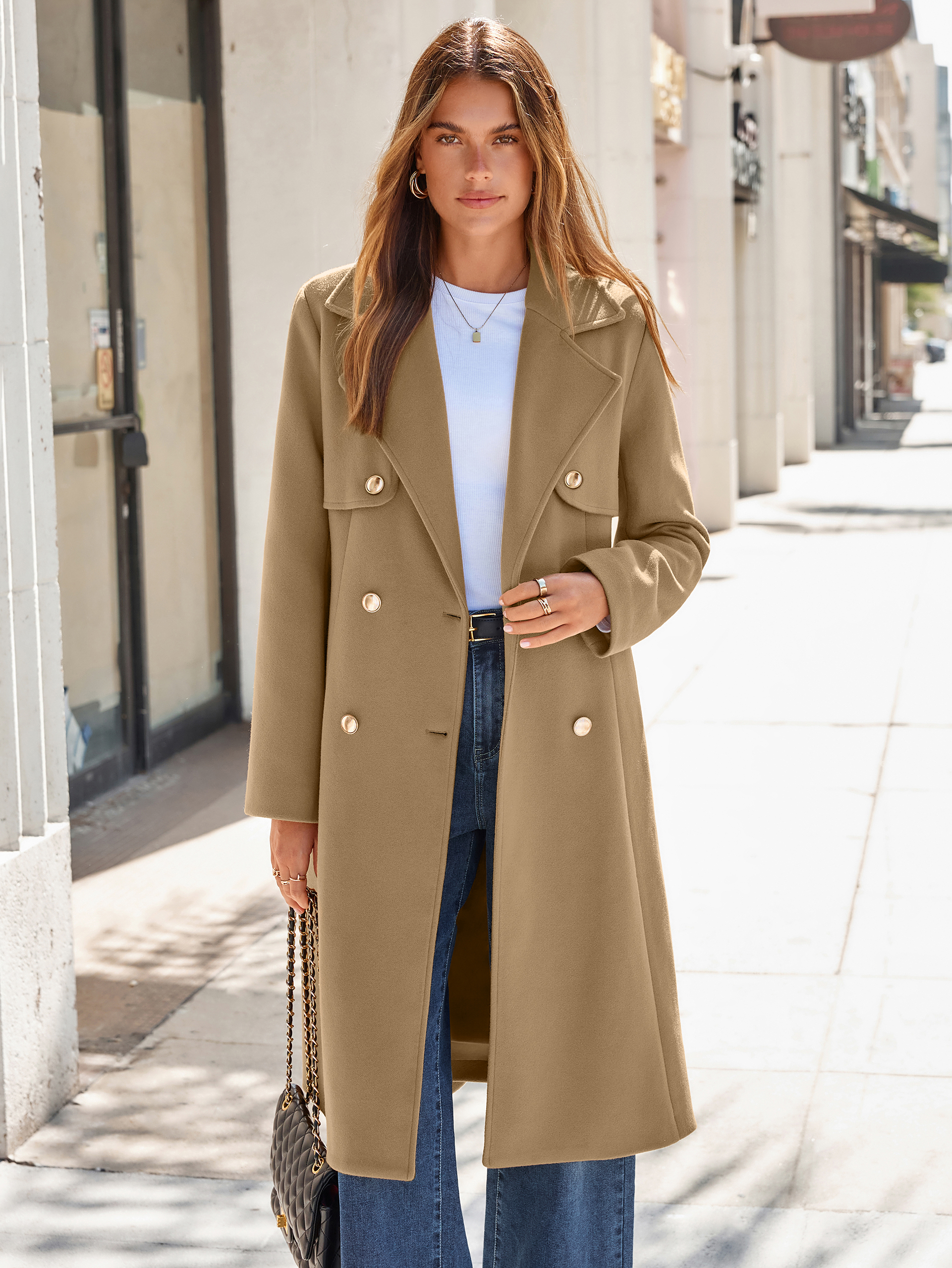 Double Breasted Belted Wool Blend Coat