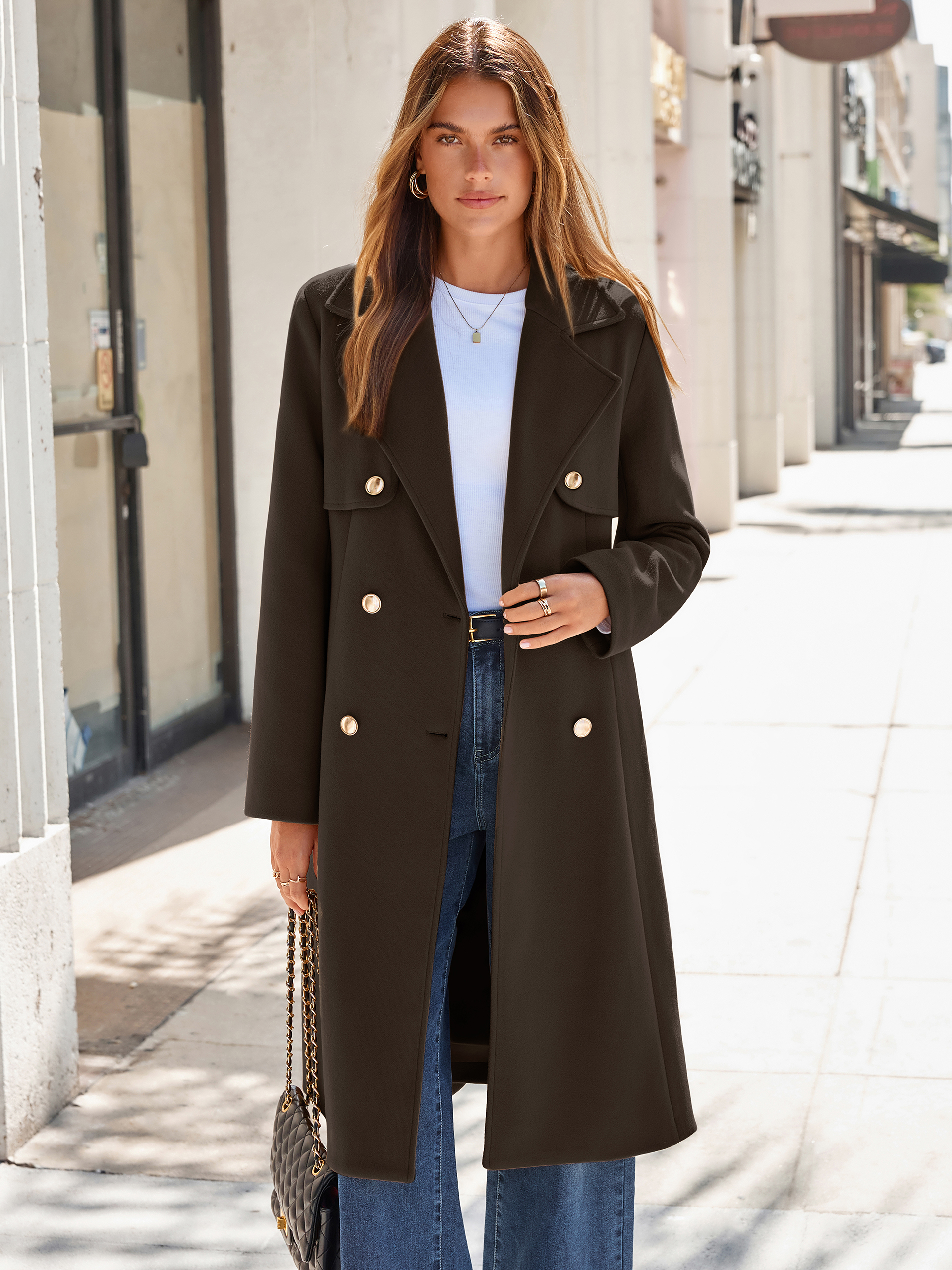 Double Breasted Belted Wool Blend Coat