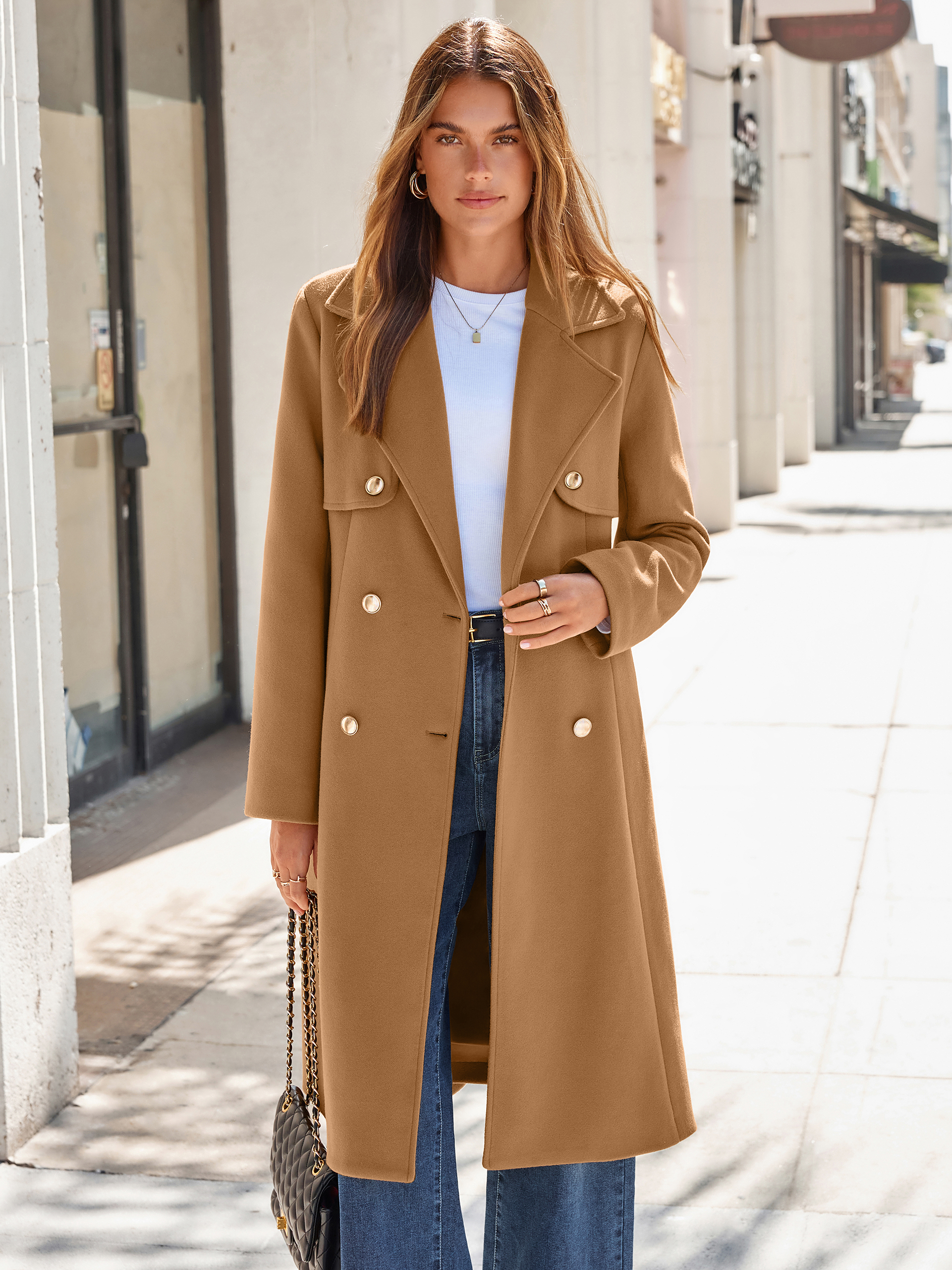 Double Breasted Belted Wool Blend Coat