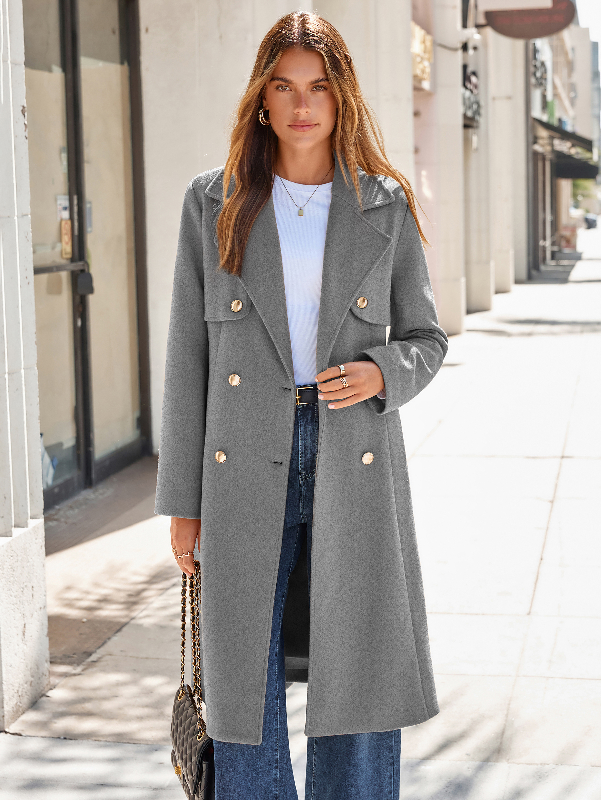 Double Breasted Belted Wool Blend Coat