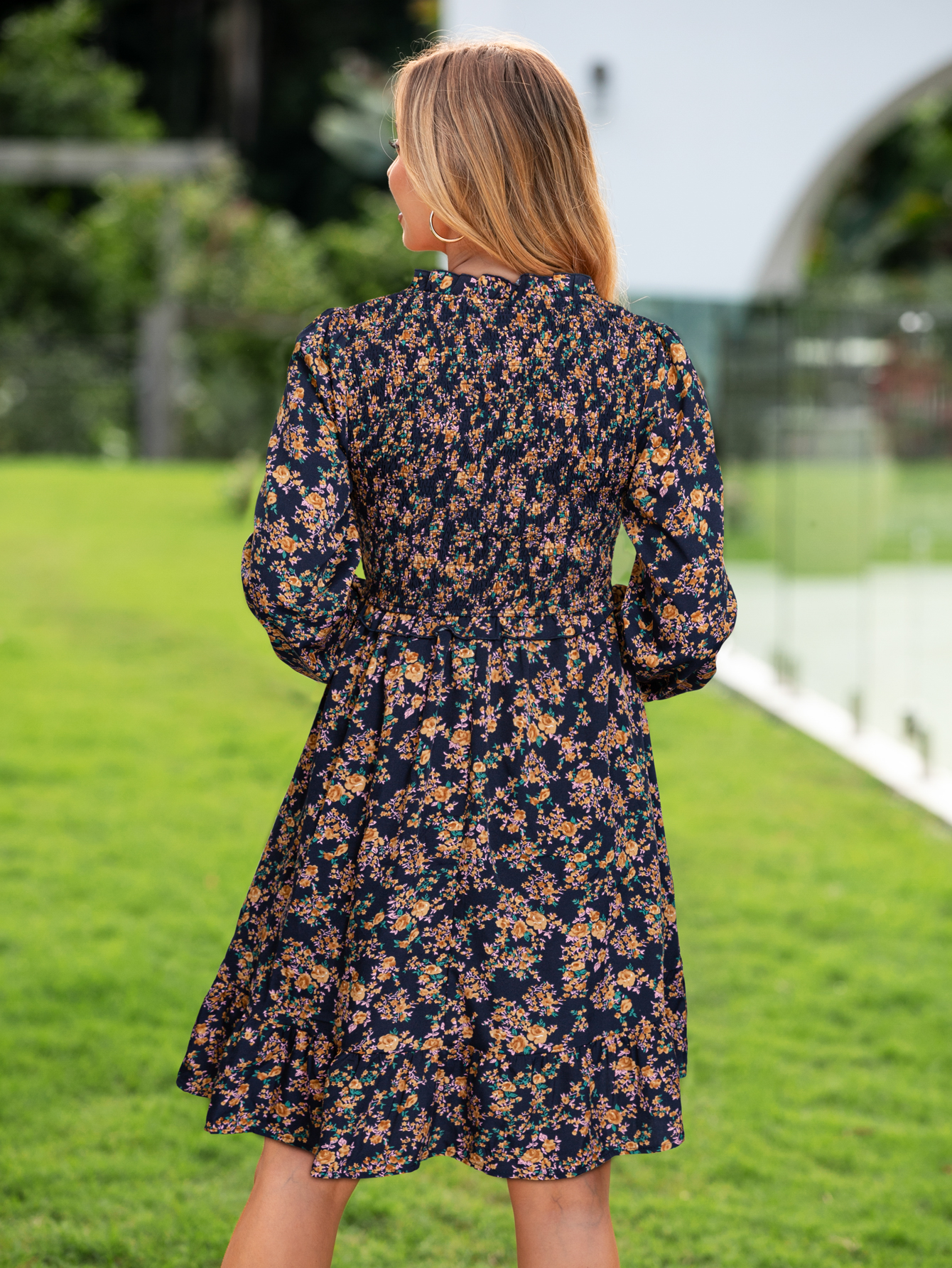 Floral Ruffle Empire Waist Babydoll Mini Dress