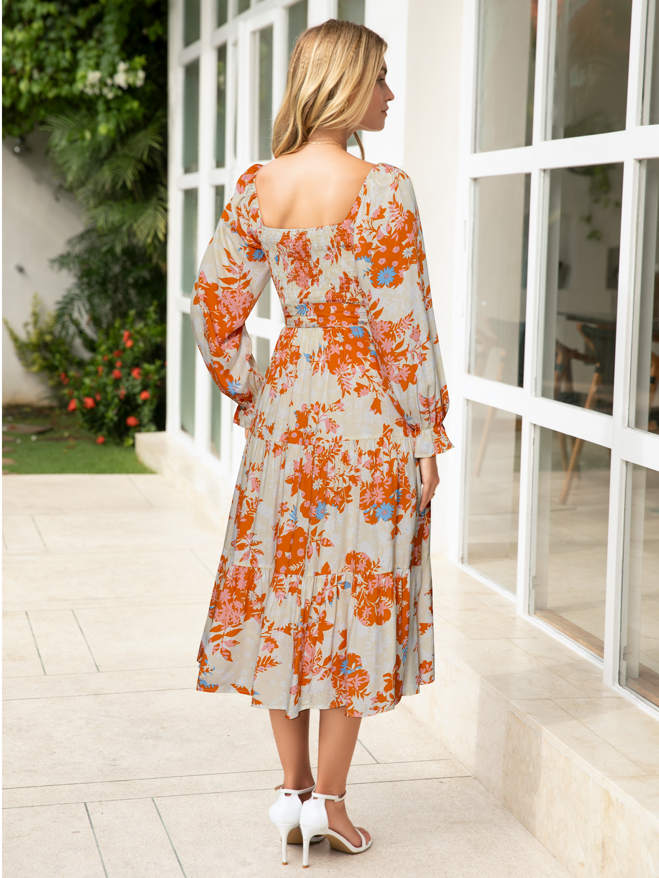 Floral Tiered Puff Sleeve Smocked Maxi Dress