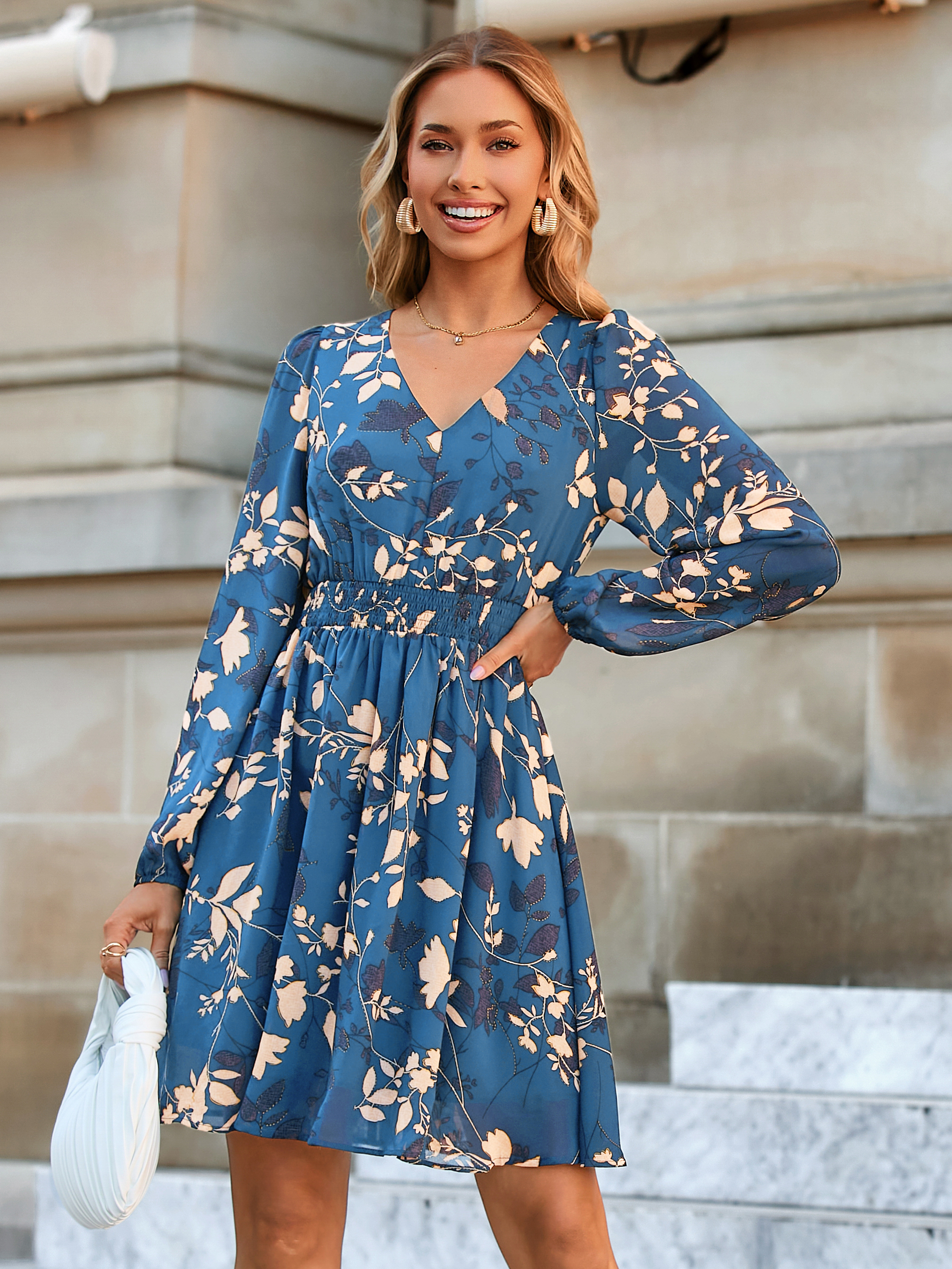 Boho Flowy Floral Chiffon Wedding Guest Mini Dress