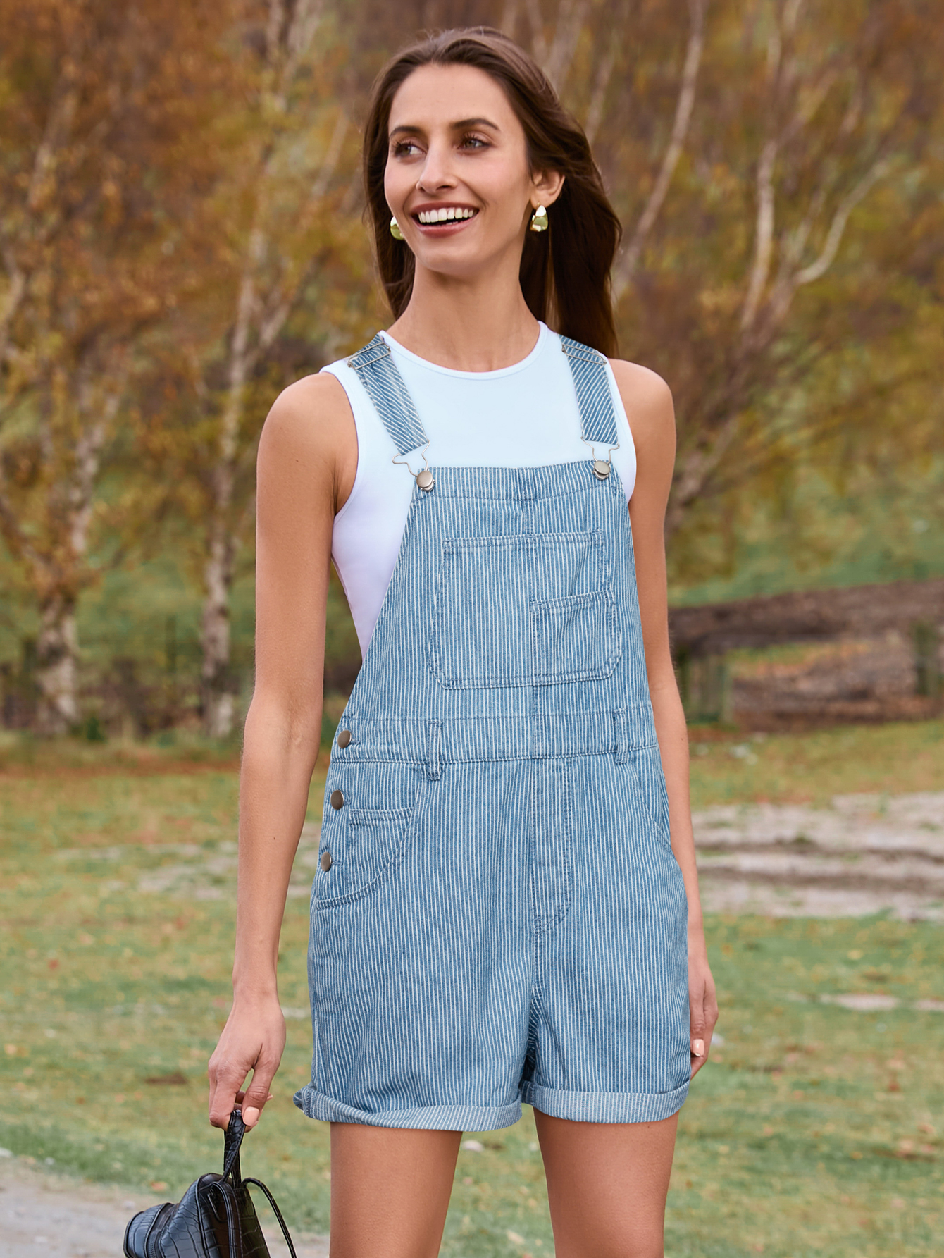 Casual Loose Fit Denim Romper with Pockets
