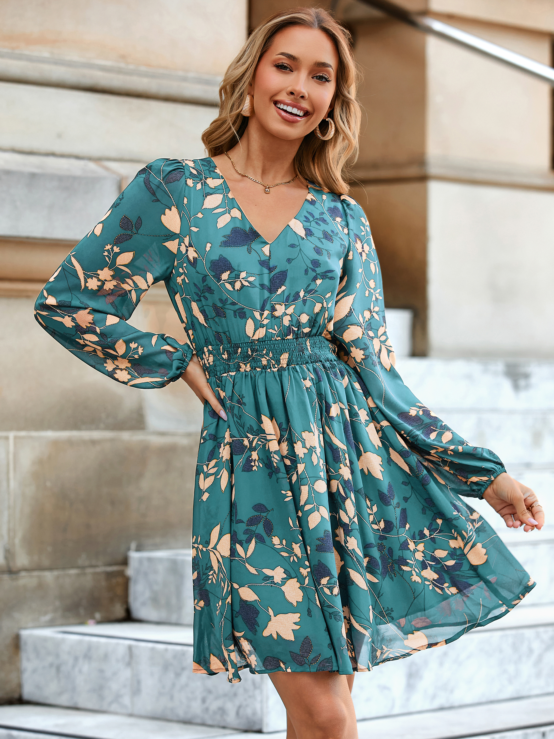 Boho Flowy Floral Chiffon Wedding Guest Mini Dress