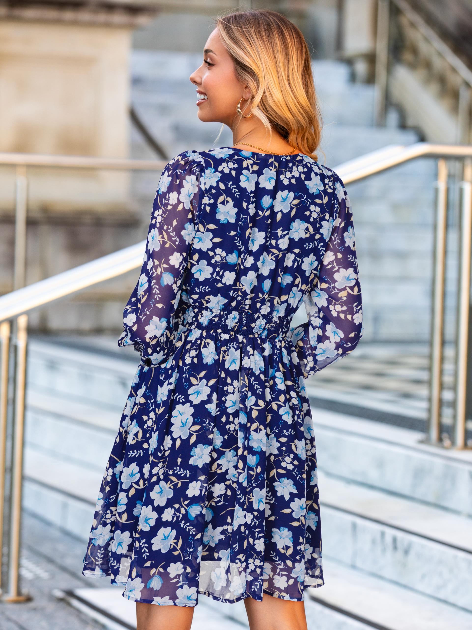 Boho Flowy Floral Chiffon Wedding Guest Mini Dress