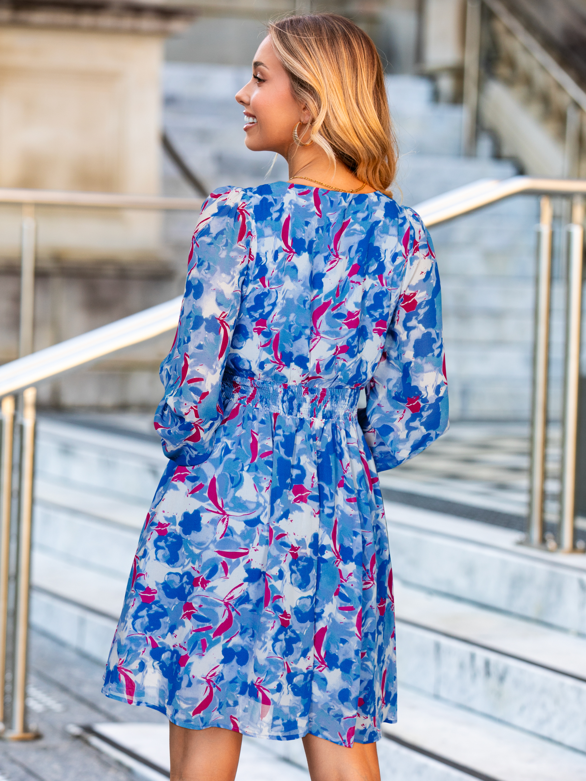 Boho Flowy Floral Chiffon Wedding Guest Mini Dress