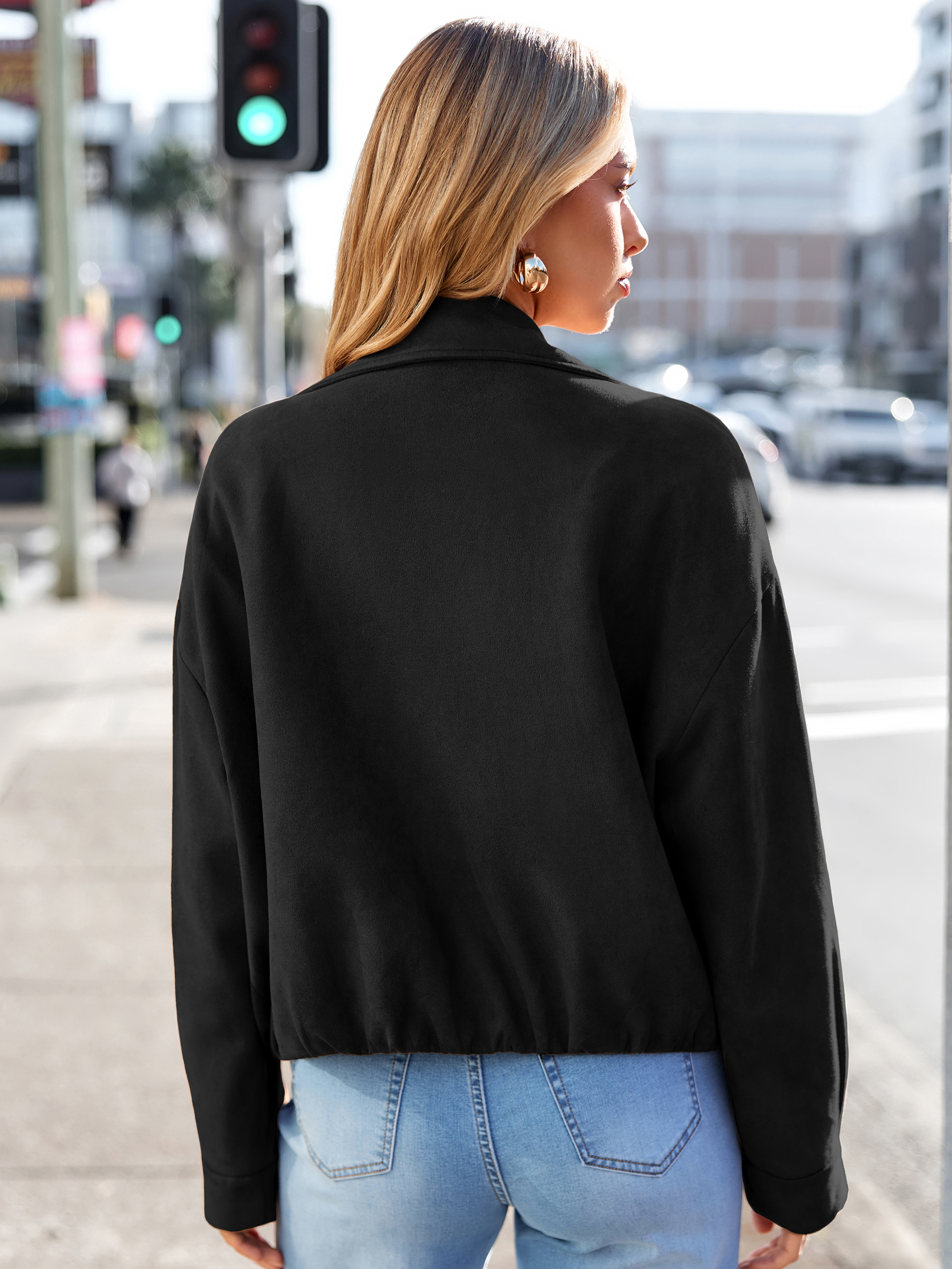 Casual Lapel Zip Front Faux Suede Bomber Jacket
