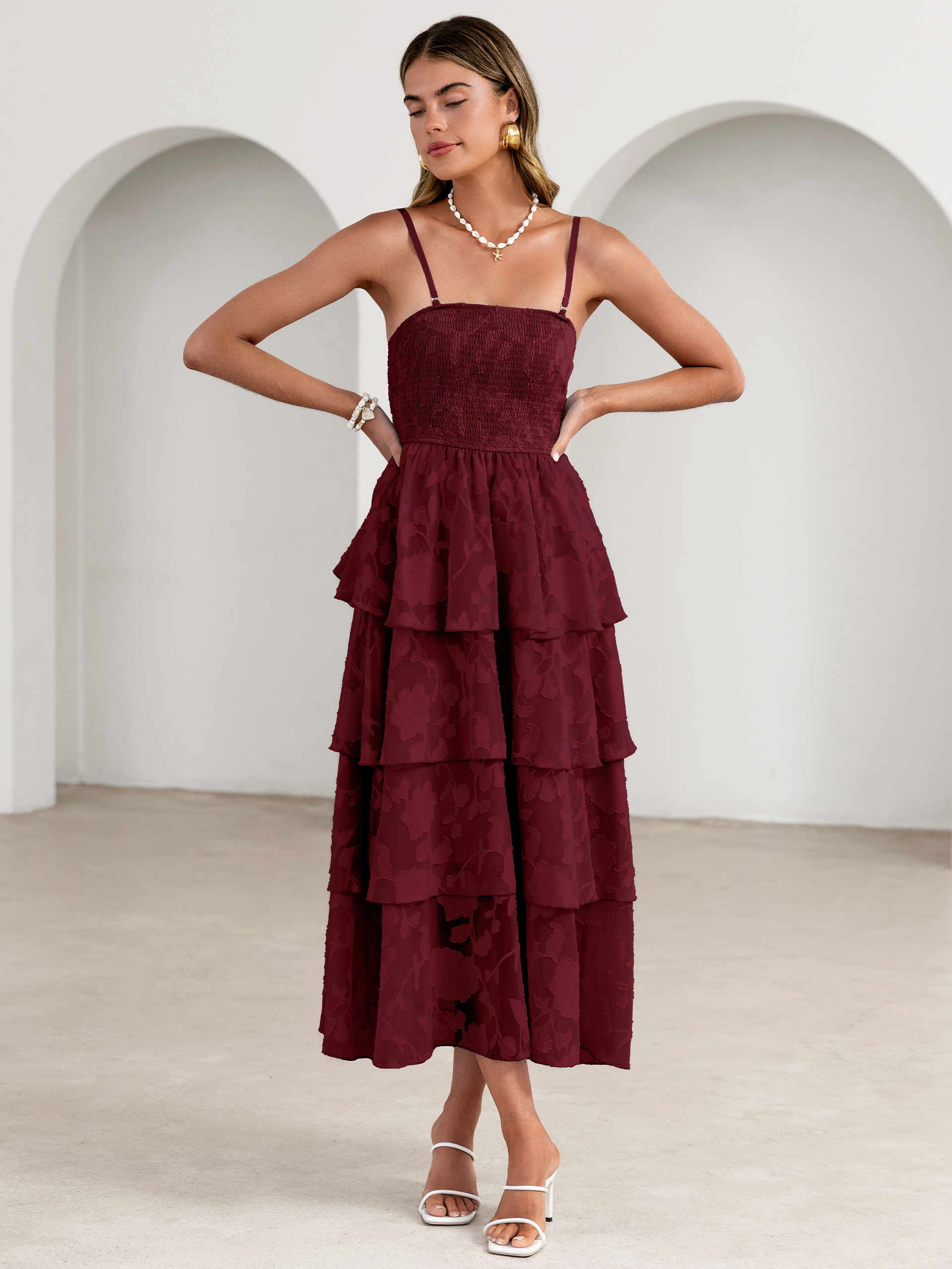 Floral Strapless Smocked Tiered Maxi Dress