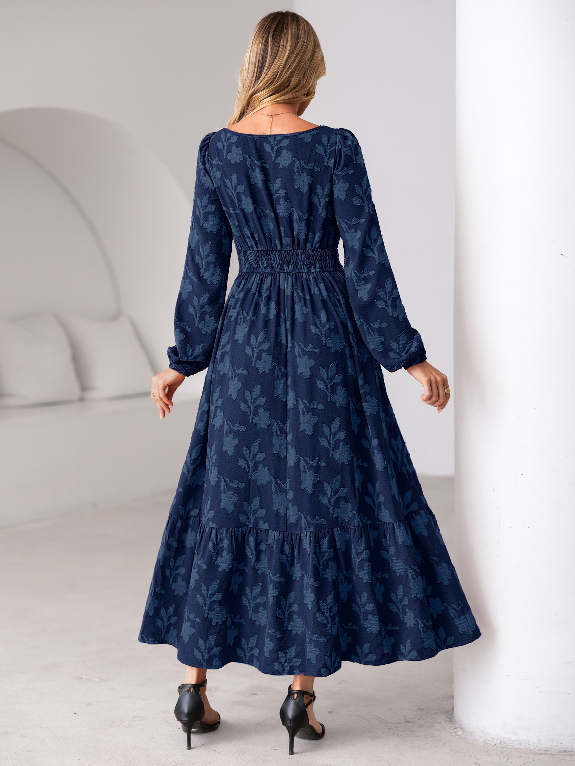 Burnout Floral Print Twist Front Long Sleeve Maxi Dress