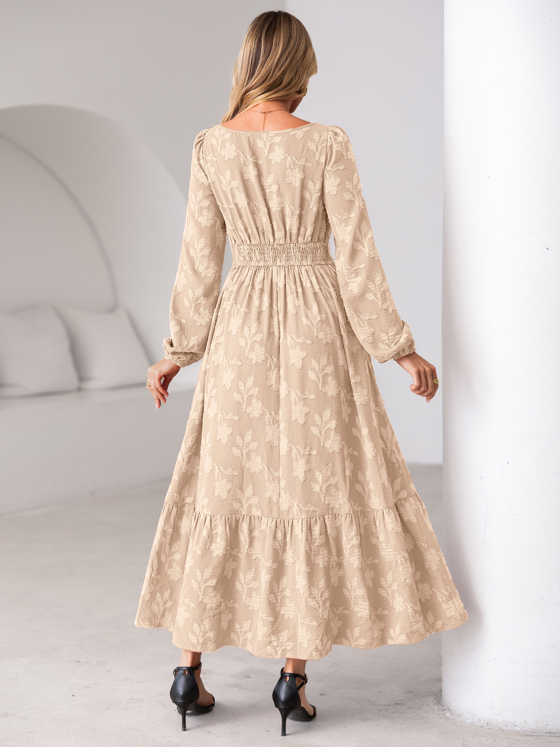 Burnout Floral Print Twist Front Long Sleeve Maxi Dress