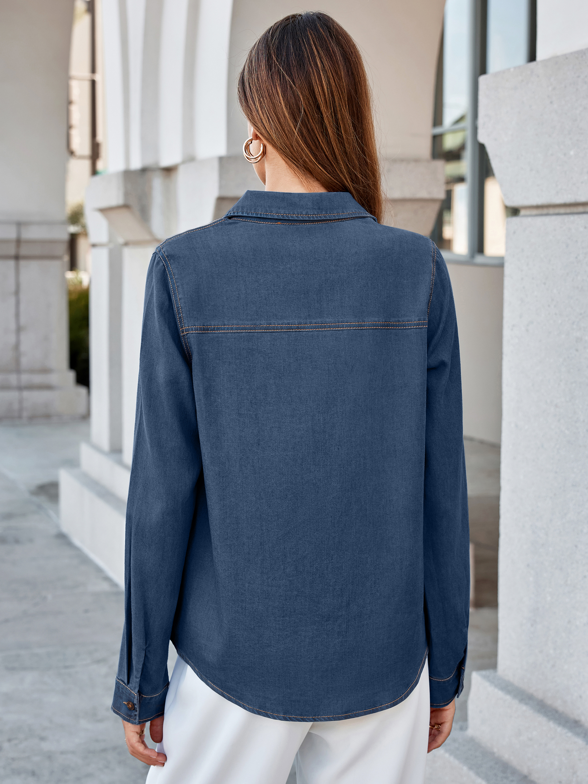 Stretch Lyocell Denim Button Down Shirt