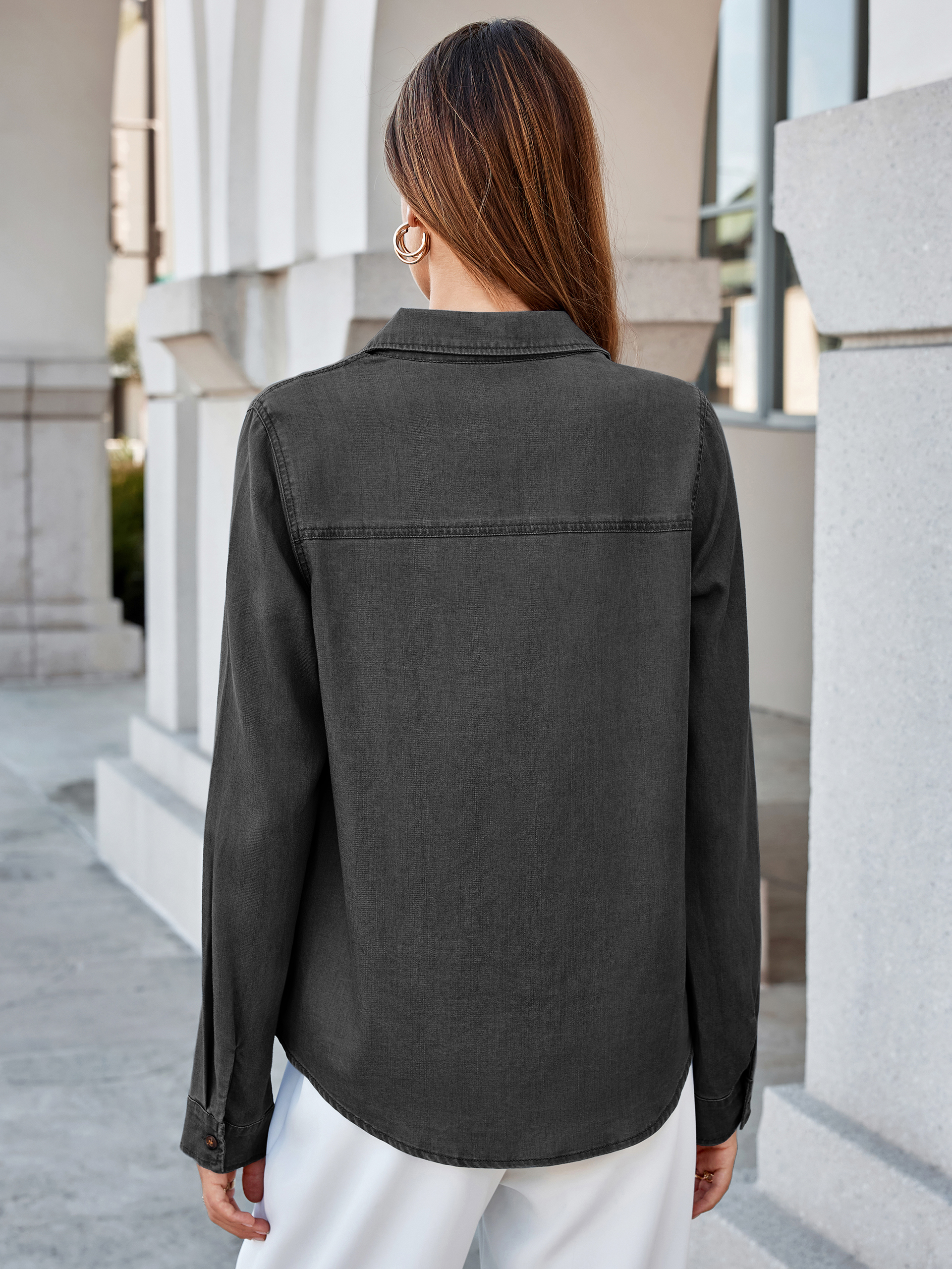 Stretch Lyocell Denim Button Down Shirt