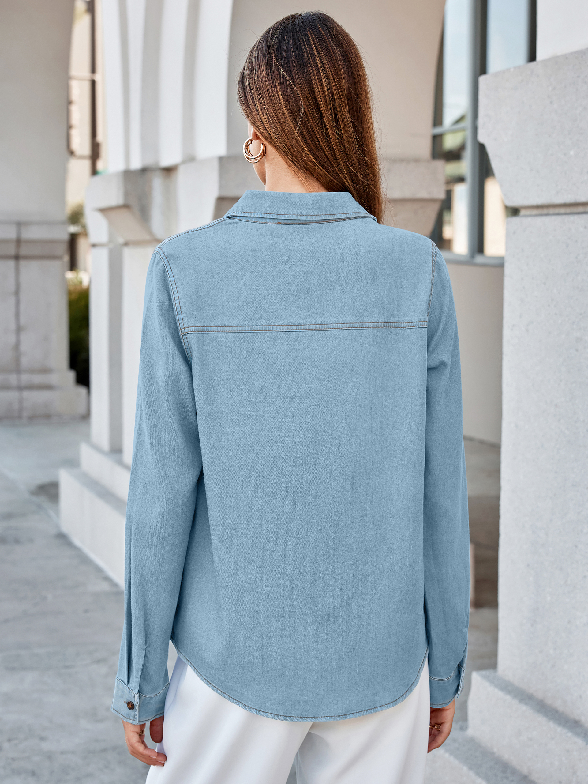 Stretch Lyocell Denim Button Down Shirt