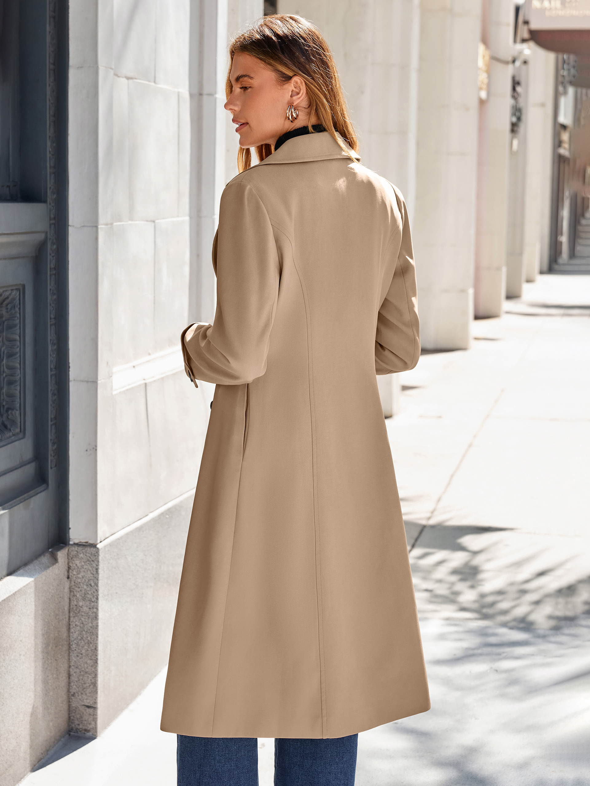 Oversized Double-Breasted Long Trench Coat