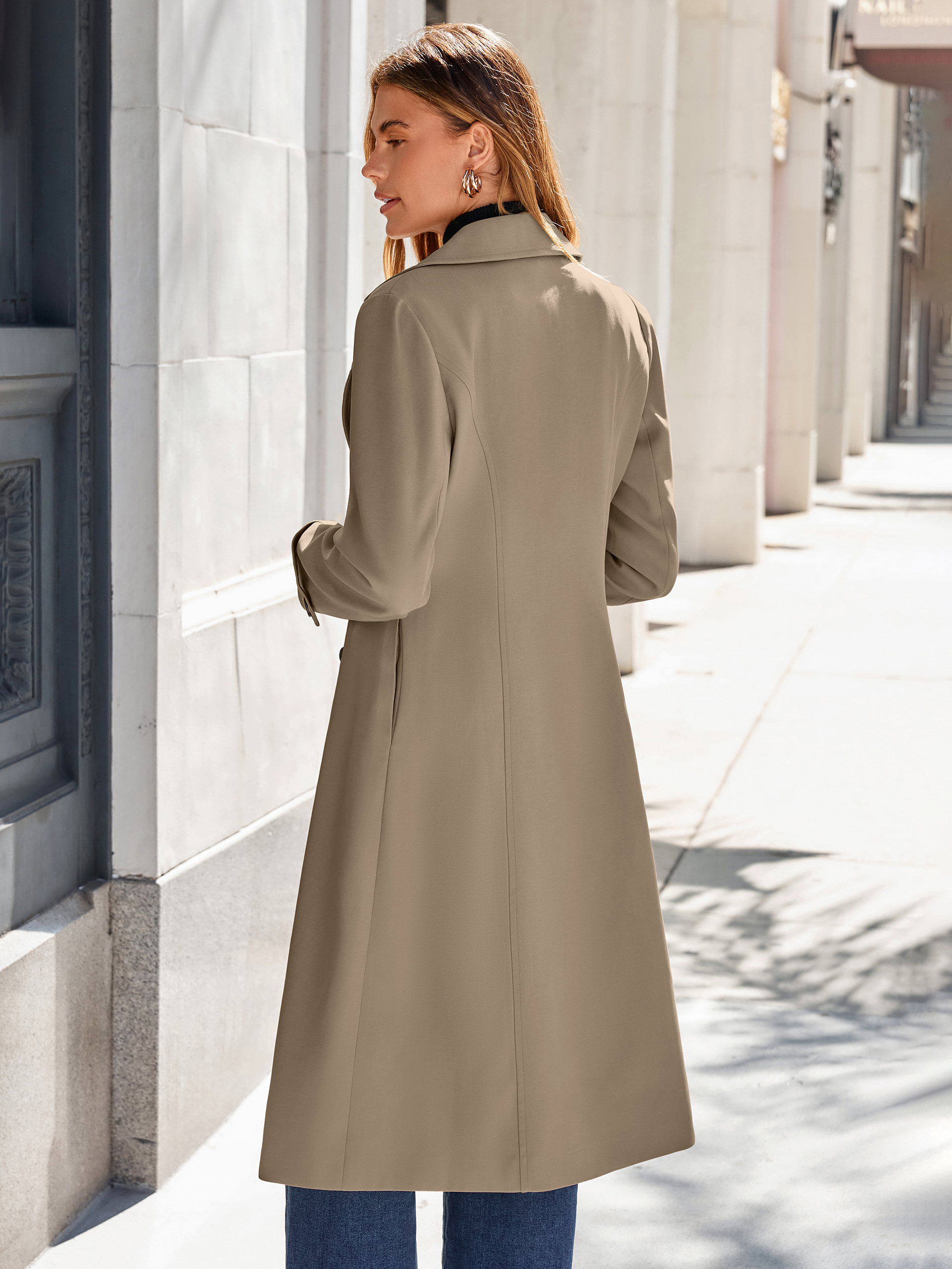 Oversized Double-Breasted Long Trench Coat