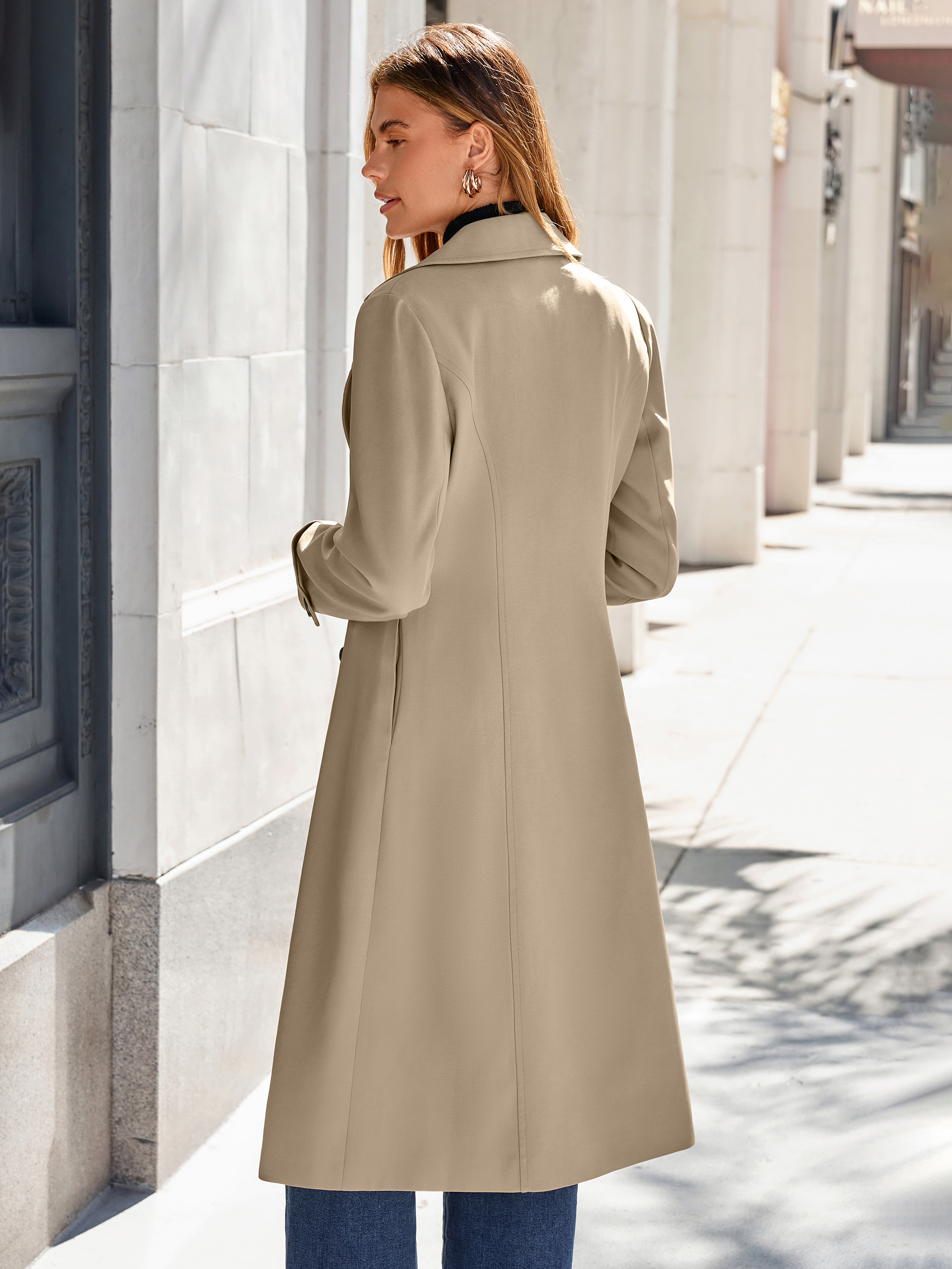Oversized Double-Breasted Long Trench Coat