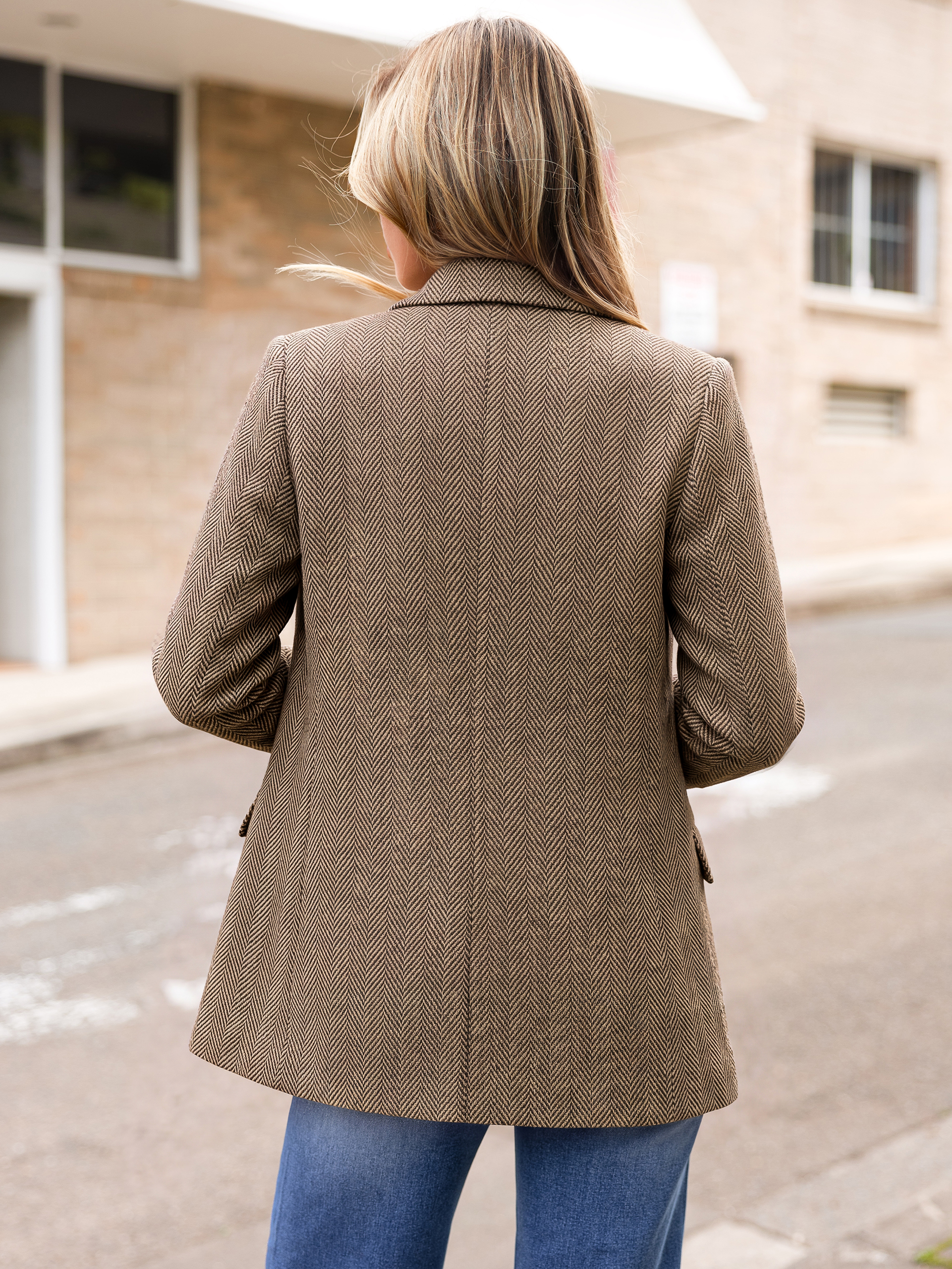 Notched Lapel Two-Button Wool-Like Blazer