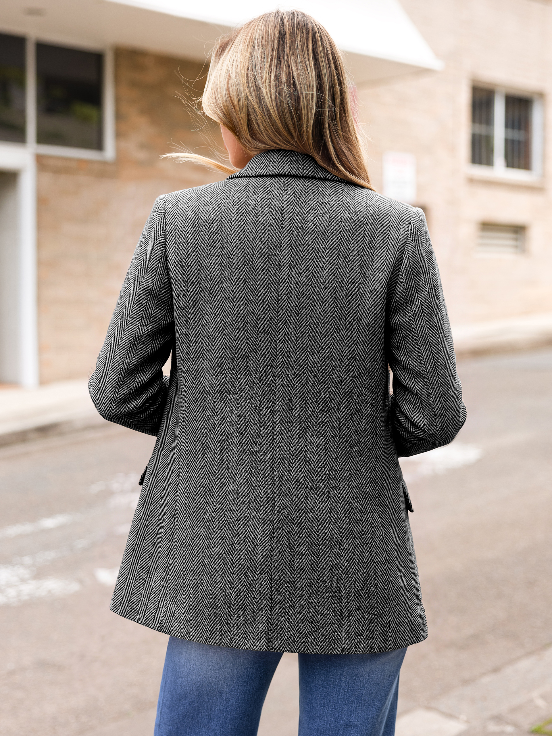 Notched Lapel Two-Button Wool-Like Blazer