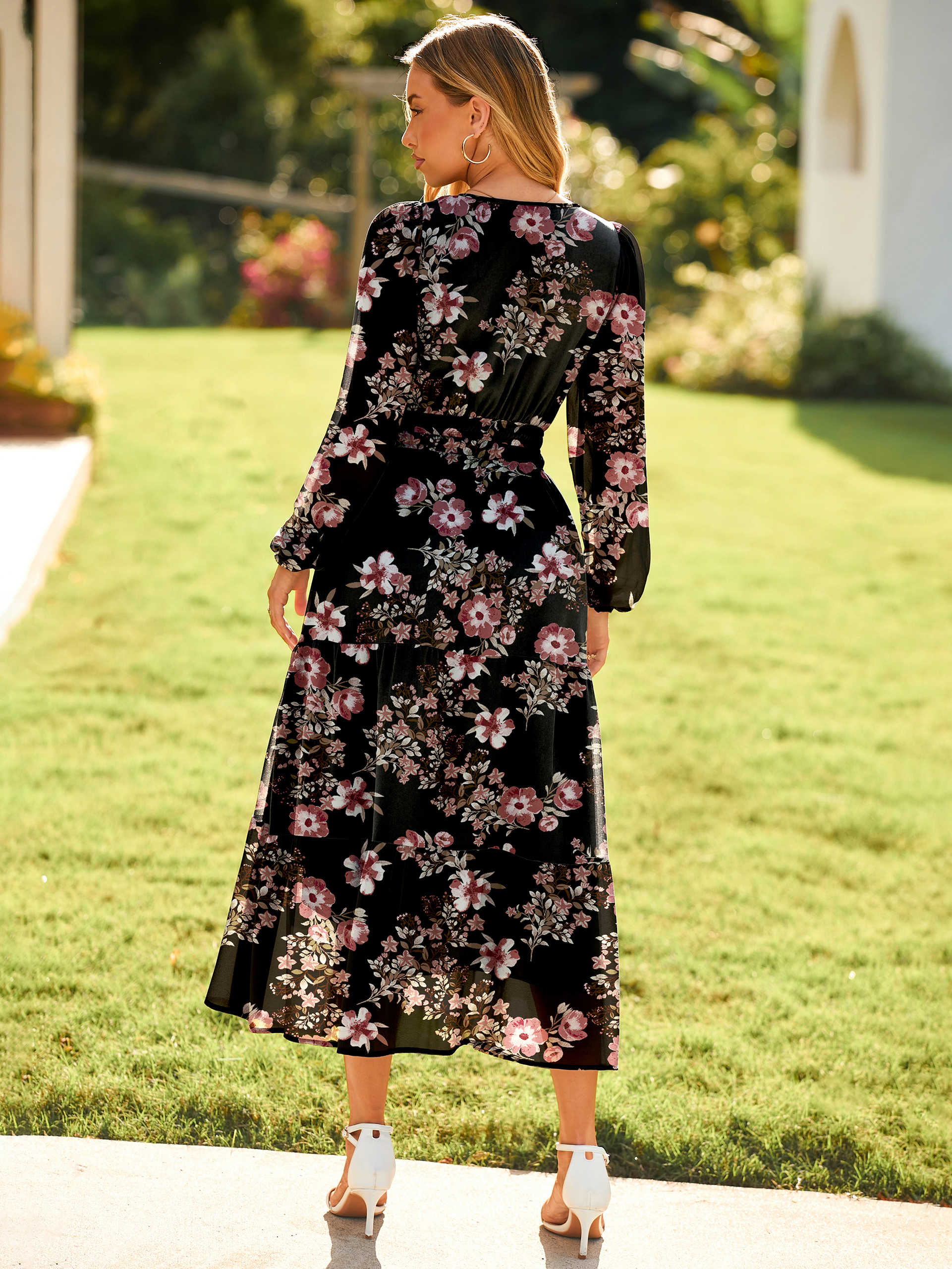 Boho Floral Long Sleeve Wedding Guest Maxi Dress