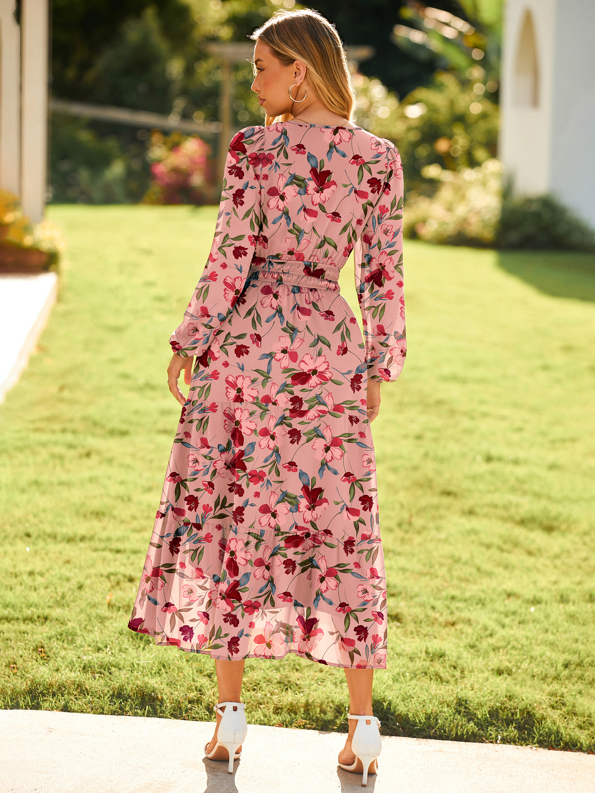 Boho Floral Long Sleeve Wedding Guest Maxi Dress