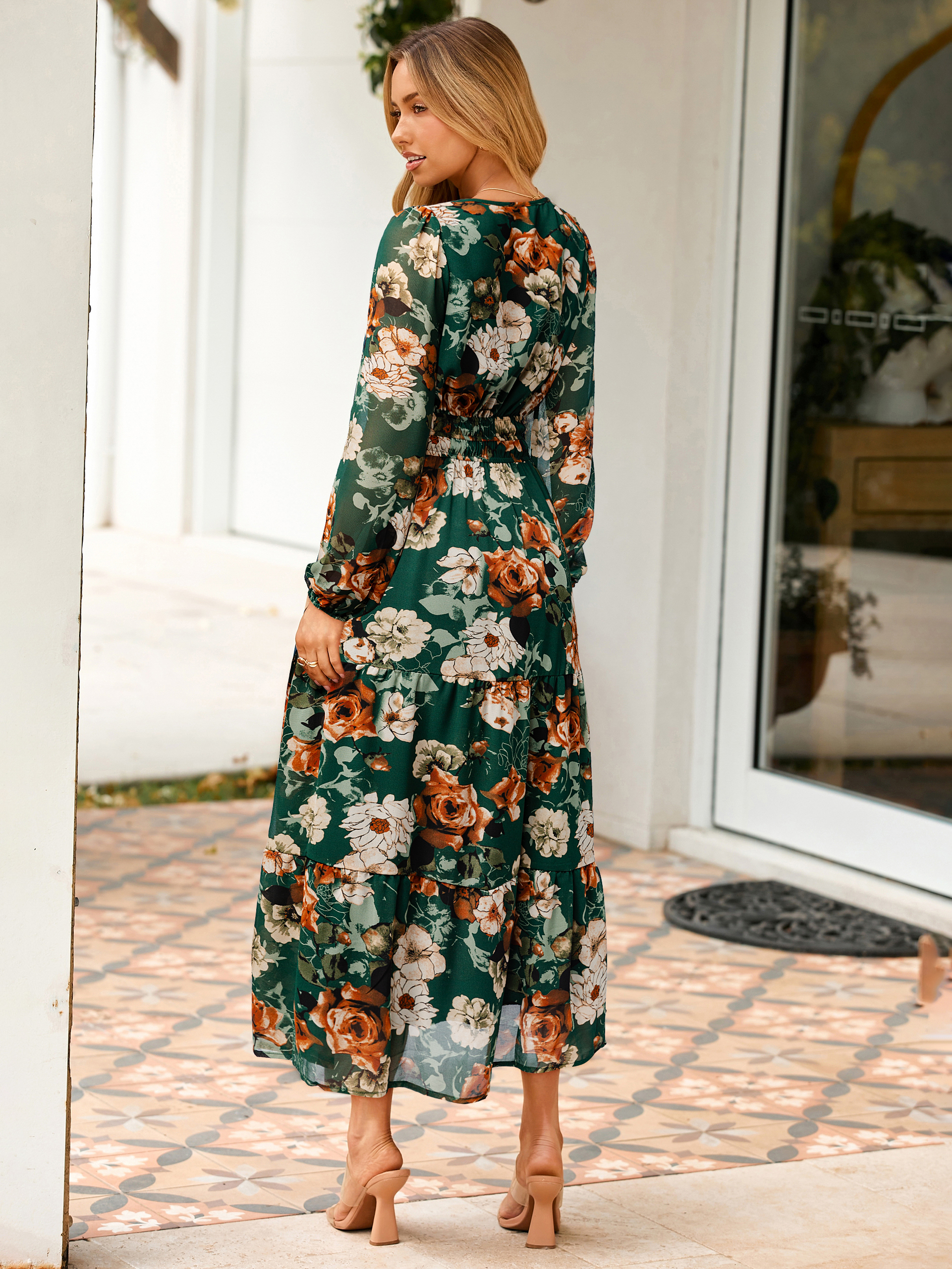 Boho Floral Long Sleeve Wedding Guest Maxi Dress