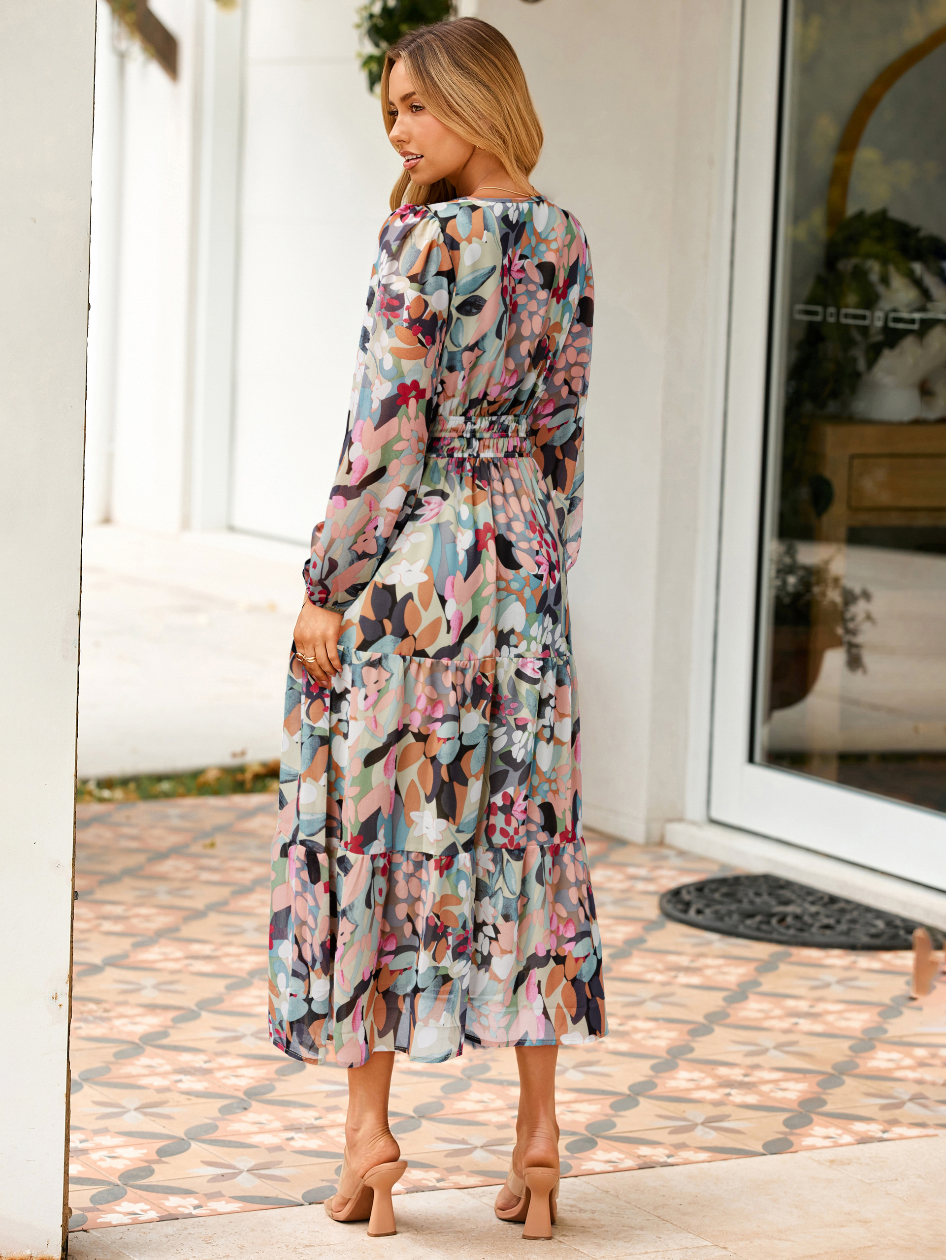 Boho Floral Long Sleeve Wedding Guest Maxi Dress