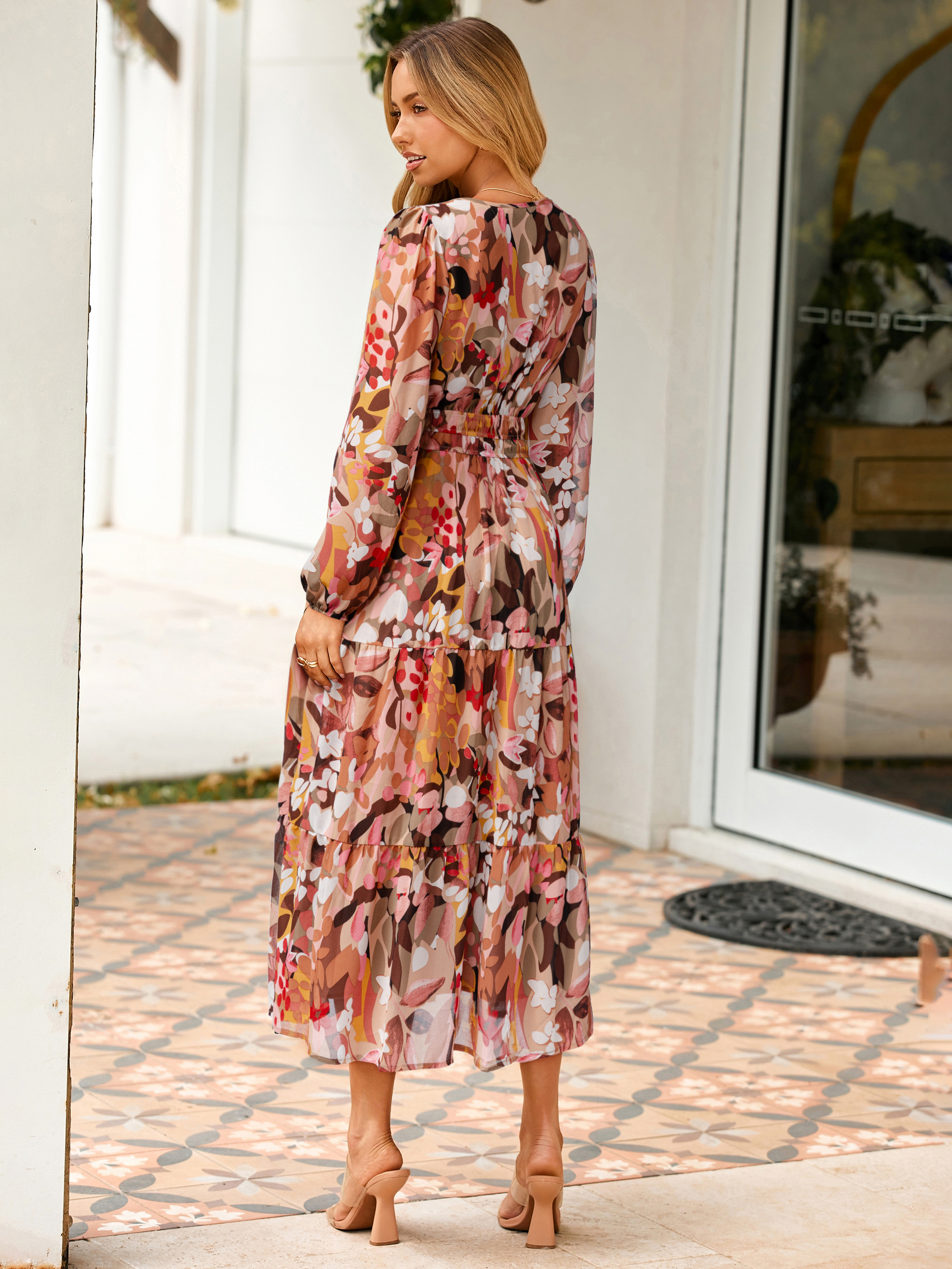 Boho Floral Long Sleeve Wedding Guest Maxi Dress