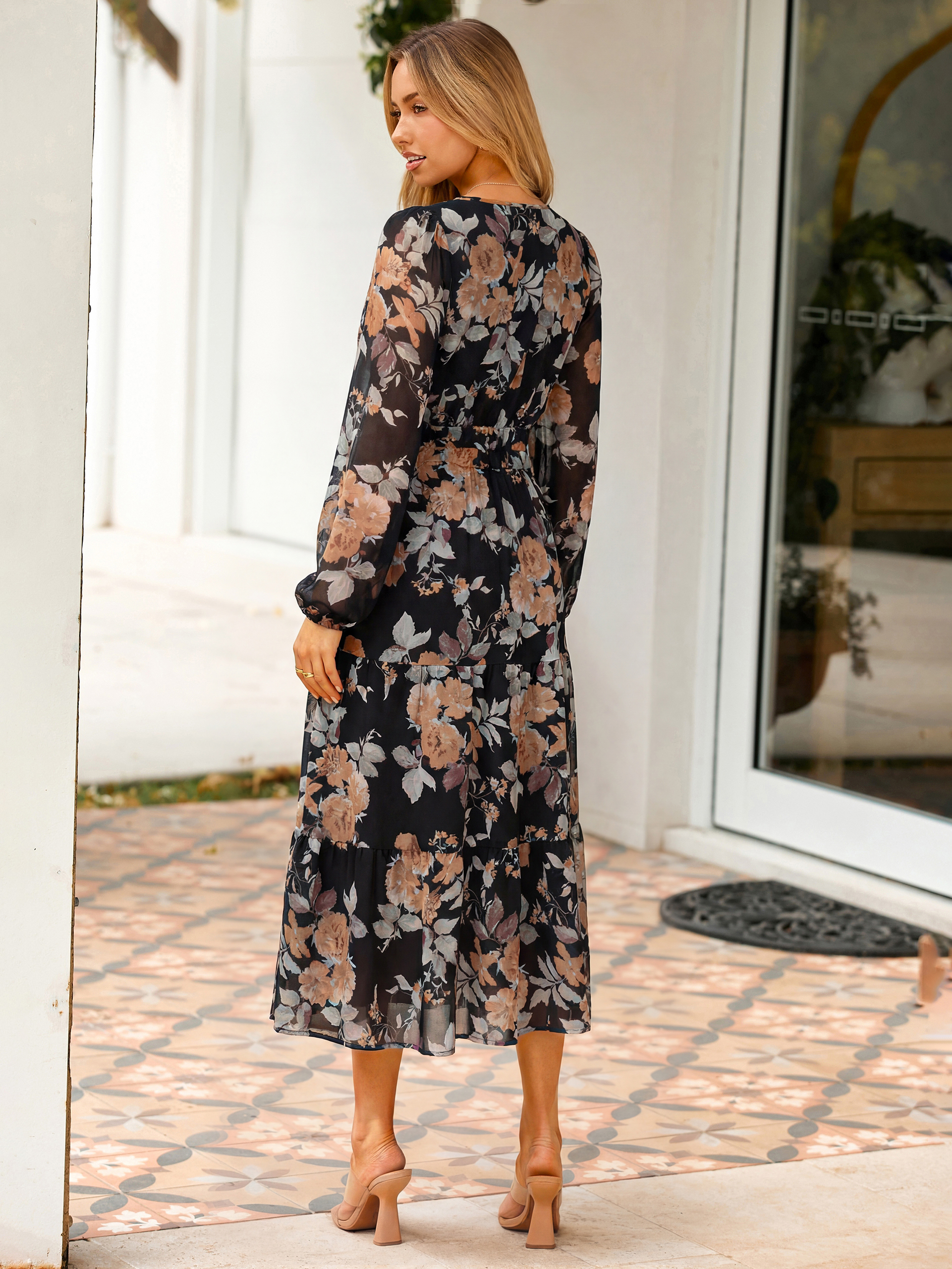 Boho Floral Long Sleeve Wedding Guest Maxi Dress