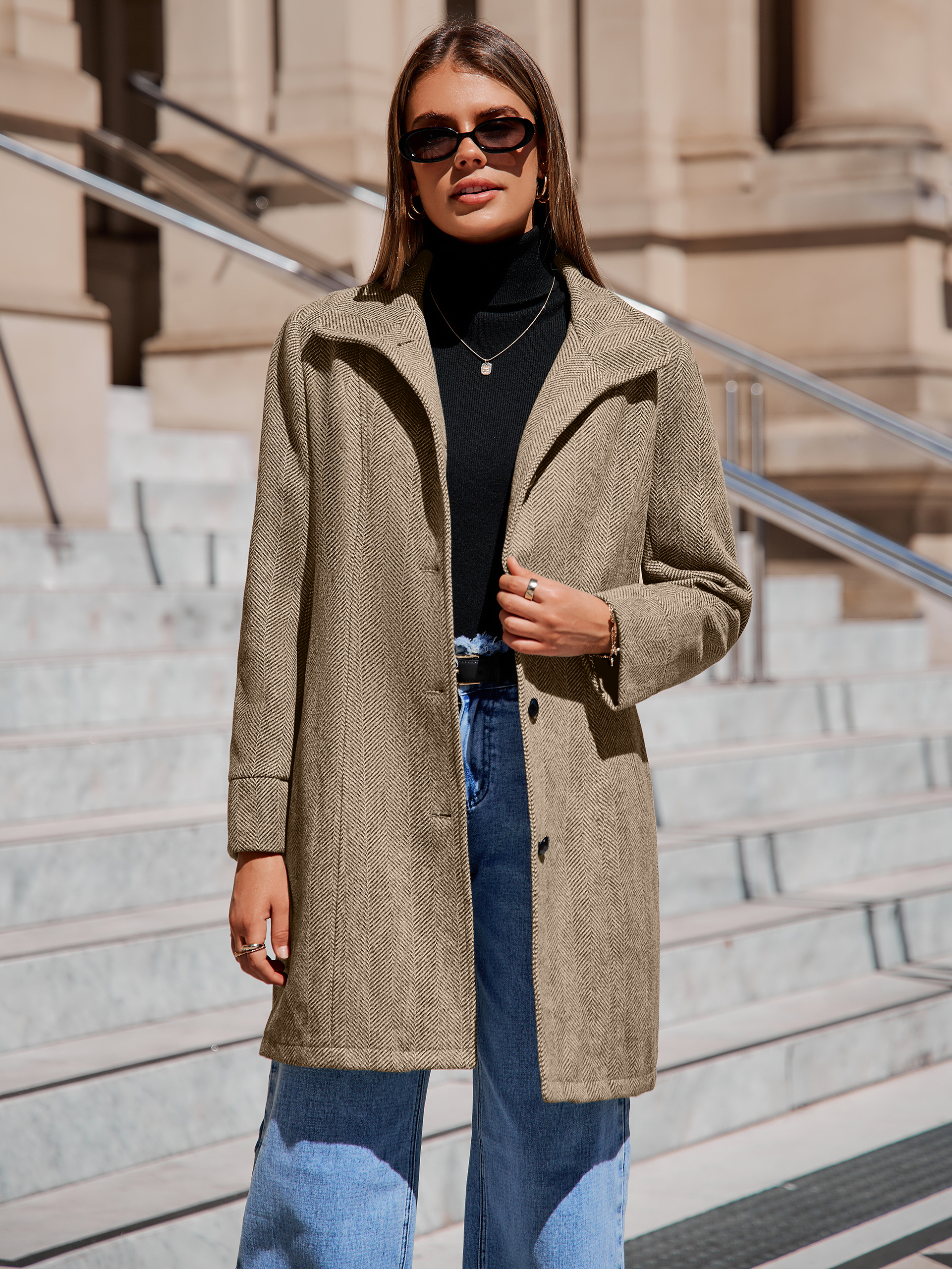 Elegant Single Breasted Wool Blend Overcoat - Coffee